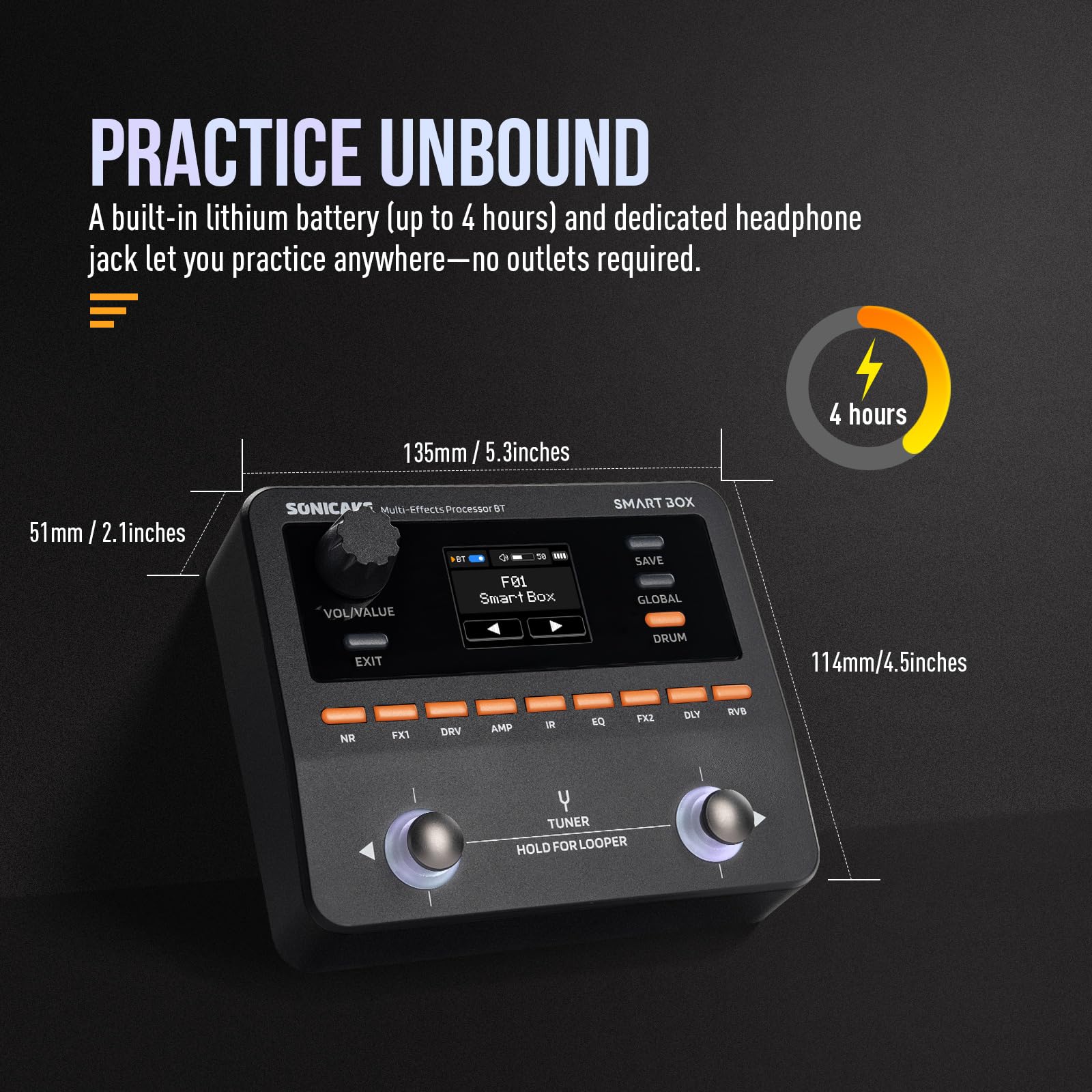 SONICAKE Processore Multi-Effetti per Chitarra/Basso, 130+ Effetti, Supporto NAM/IR, Looper, Tuner/Metronomo Integrati, Uscita Stereo Smart Box QME-20