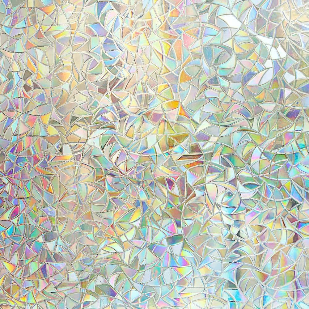 3D Window Film 60 x100cm Privacy Window Film Self Adhesive Glass Film Window Stickers Non Adhesive Film for Bedroom Bathroom Living Room Office (Rainbow)