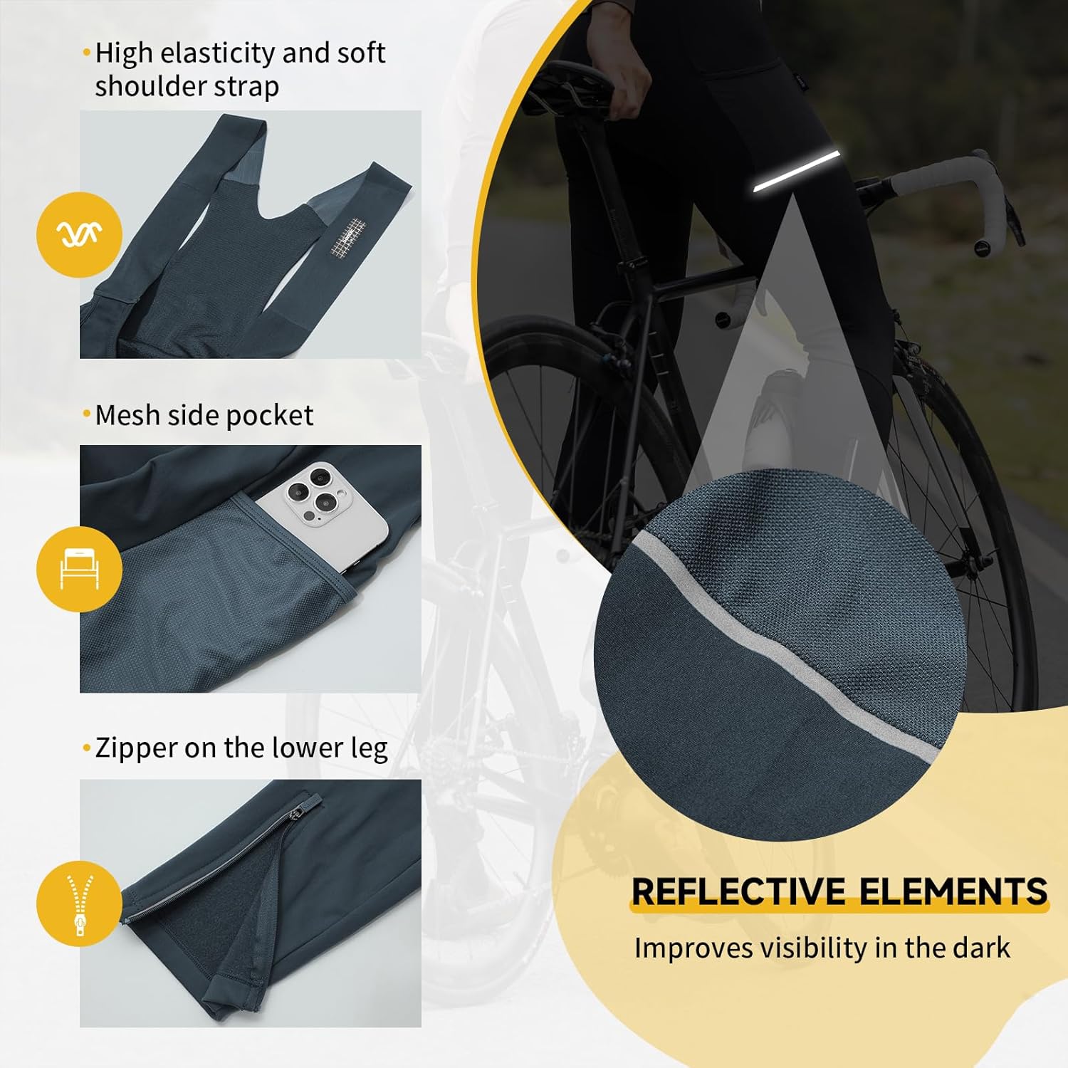 Santic Men's Winter Fleece Pro Cycling Bib Pants 4D Padded Thermal Cold Weather Bike Riding Pants with Pockets