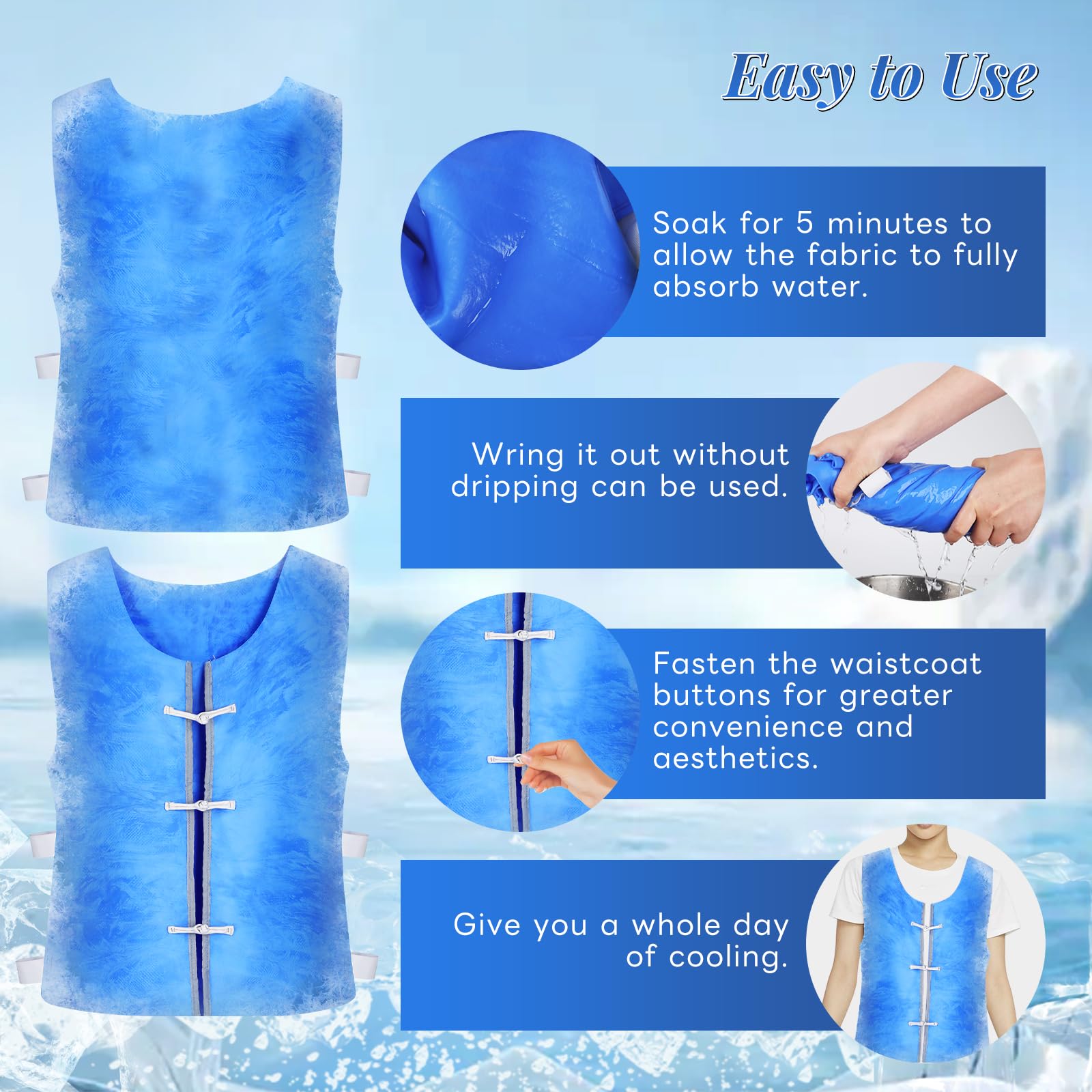Chaleco Hielo,Chaleco Refrescante tipo cárdigan,Chaleco Refrescante para Hombre y Mujer,Chaleco Hielo Resistente al Calor Verano,Chaleco de hielo para deportes al aire libre, altas temperaturas