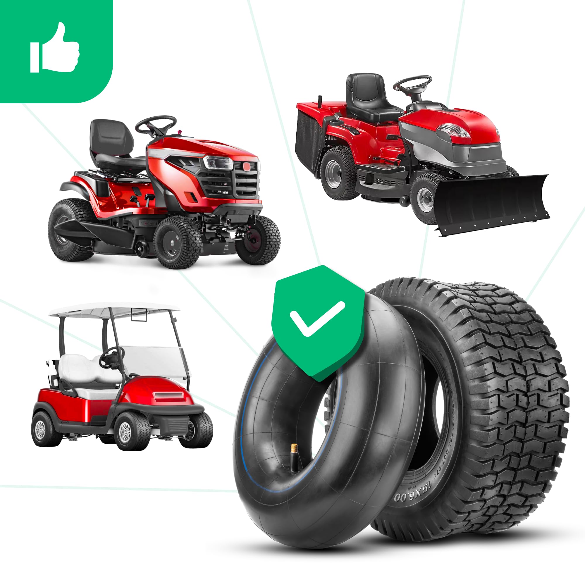 MoovMoov Neumático 15x6.00-6 con Cámara de Aire Incluida - Perfil Turf para Césped NHS - Para Tractor Cortacésped y Remolque de Jardín - Llanta 6 pulgadas