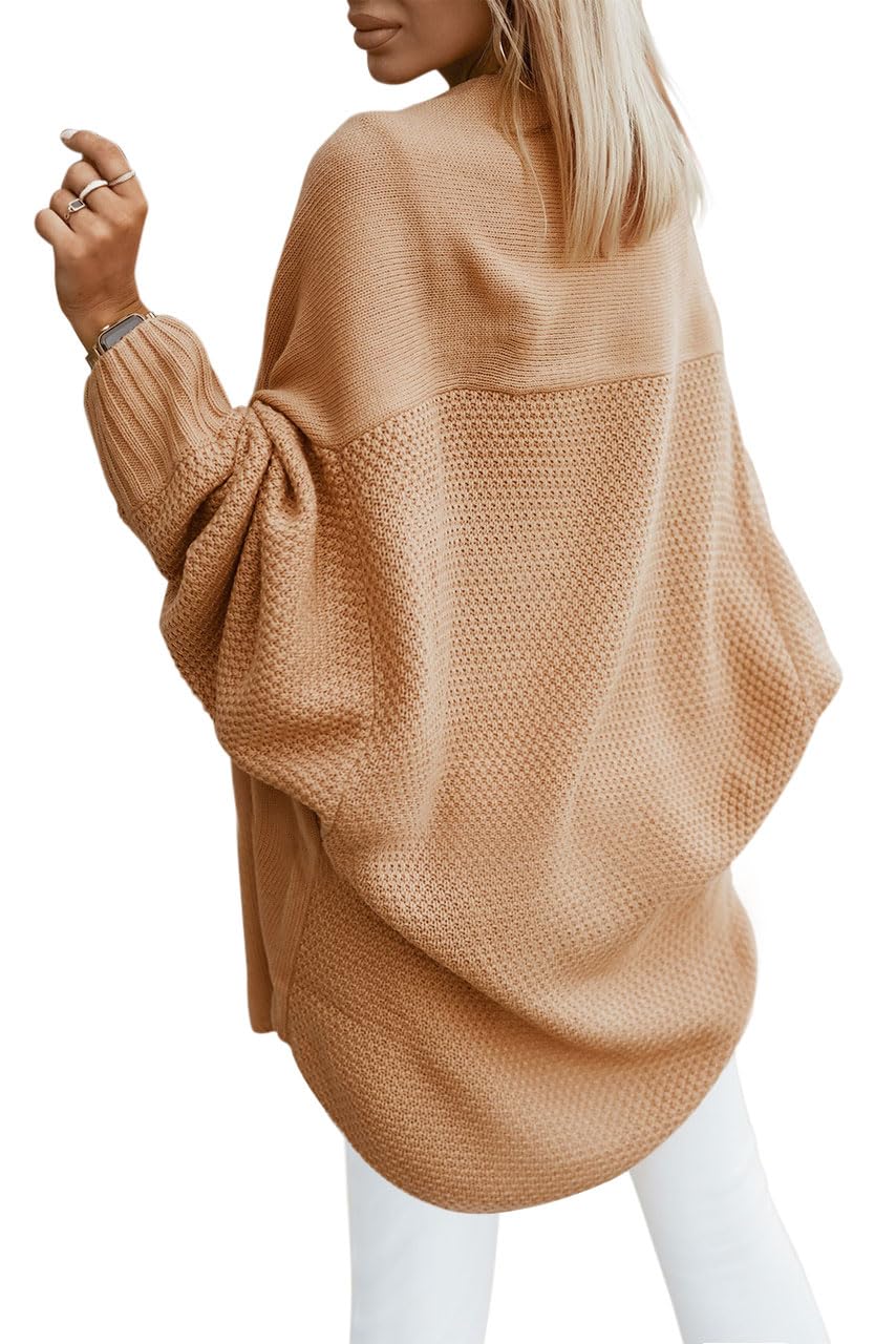 Saodimallsu Kardigan damski z długim rękawem, oversize, kardigan, z otwartym przodem, lekki, długi płaszcz z dzianiny, casualowy, elegancki, jednokolorowy sweter