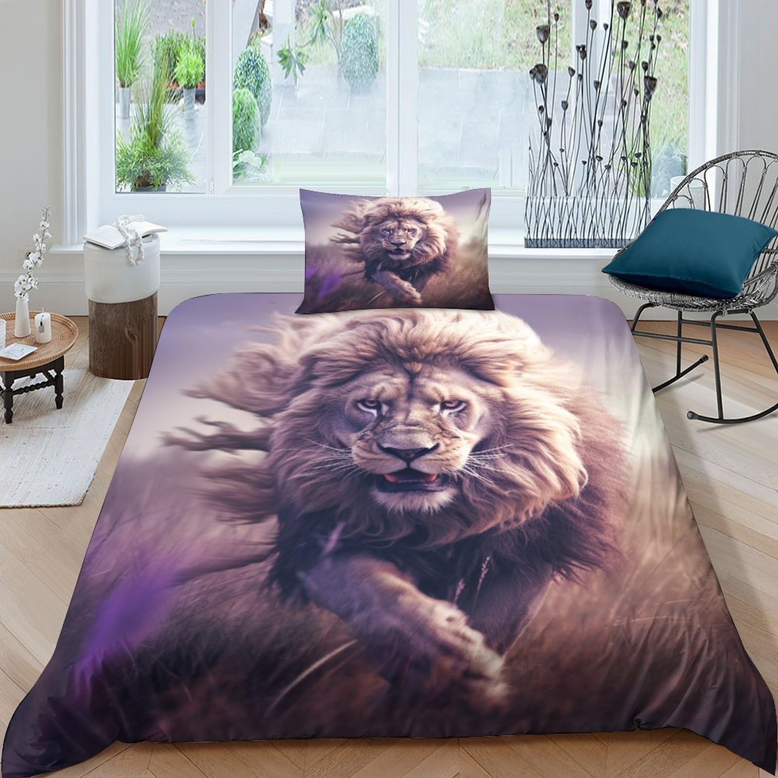Housse de couette 135x200 lion en microfibre avec sa taie