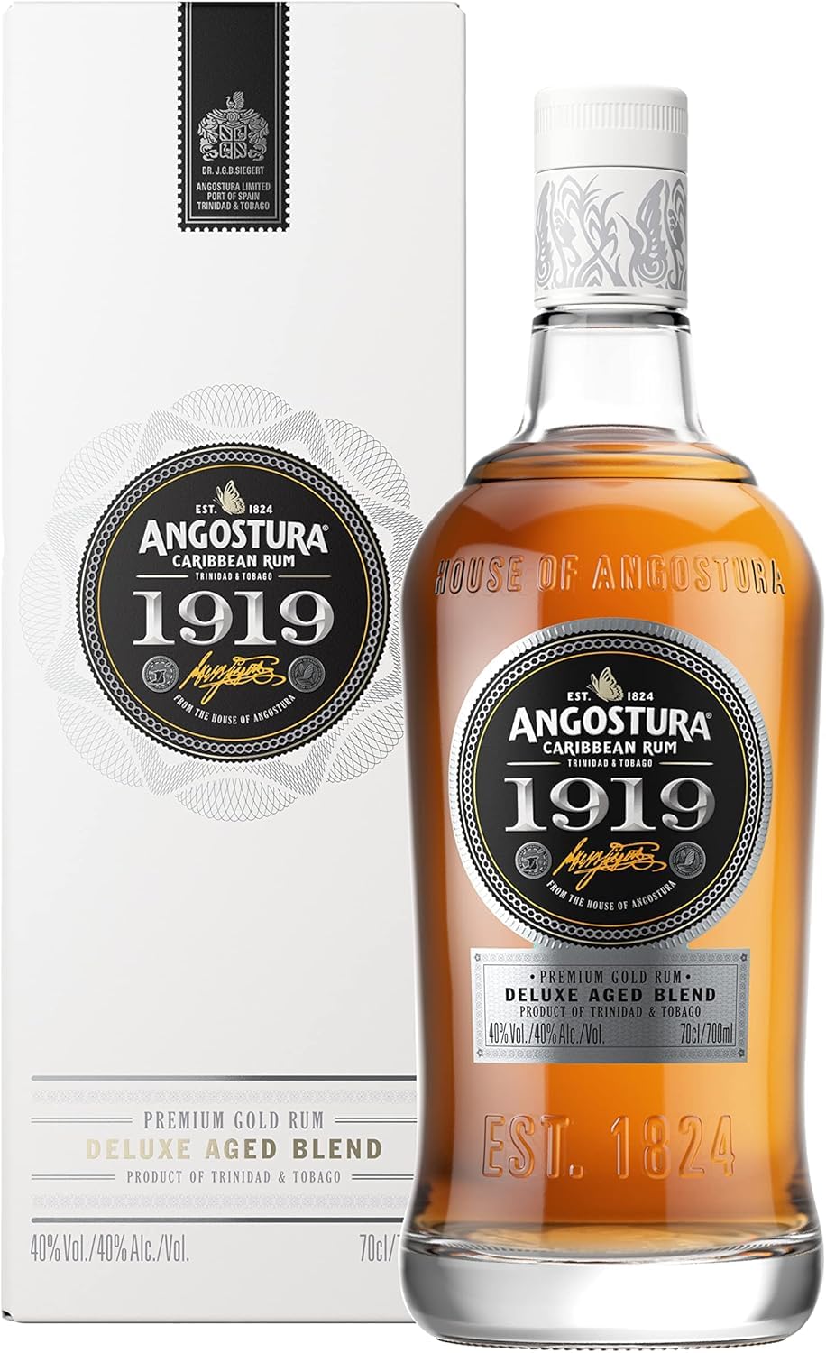 Angostura 1919 Grand Reserve | Premium Caribbean Rum | 40% ABV | 70cl | Blend of aged rums matured in charred oak casks | Notes of vanilla, caramel & gentle spice | Smooth, rounded light oak finish