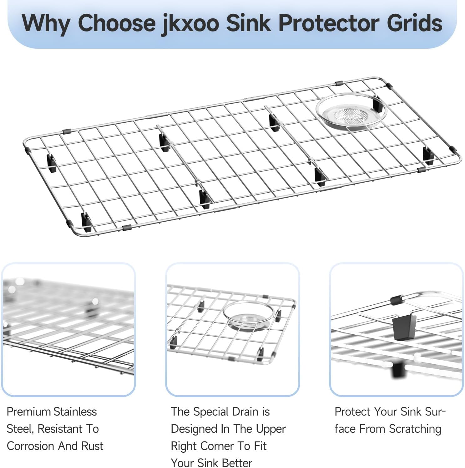 28-1/4" x 14.37" x 1-1/4" Metal Stainless Steel Sink Protectors for Kitchen Sink, Sink Rack for Bottom of Sink with Side Drain, Sink Grate for Bottom of Kitchen Sink with Sink Strainer