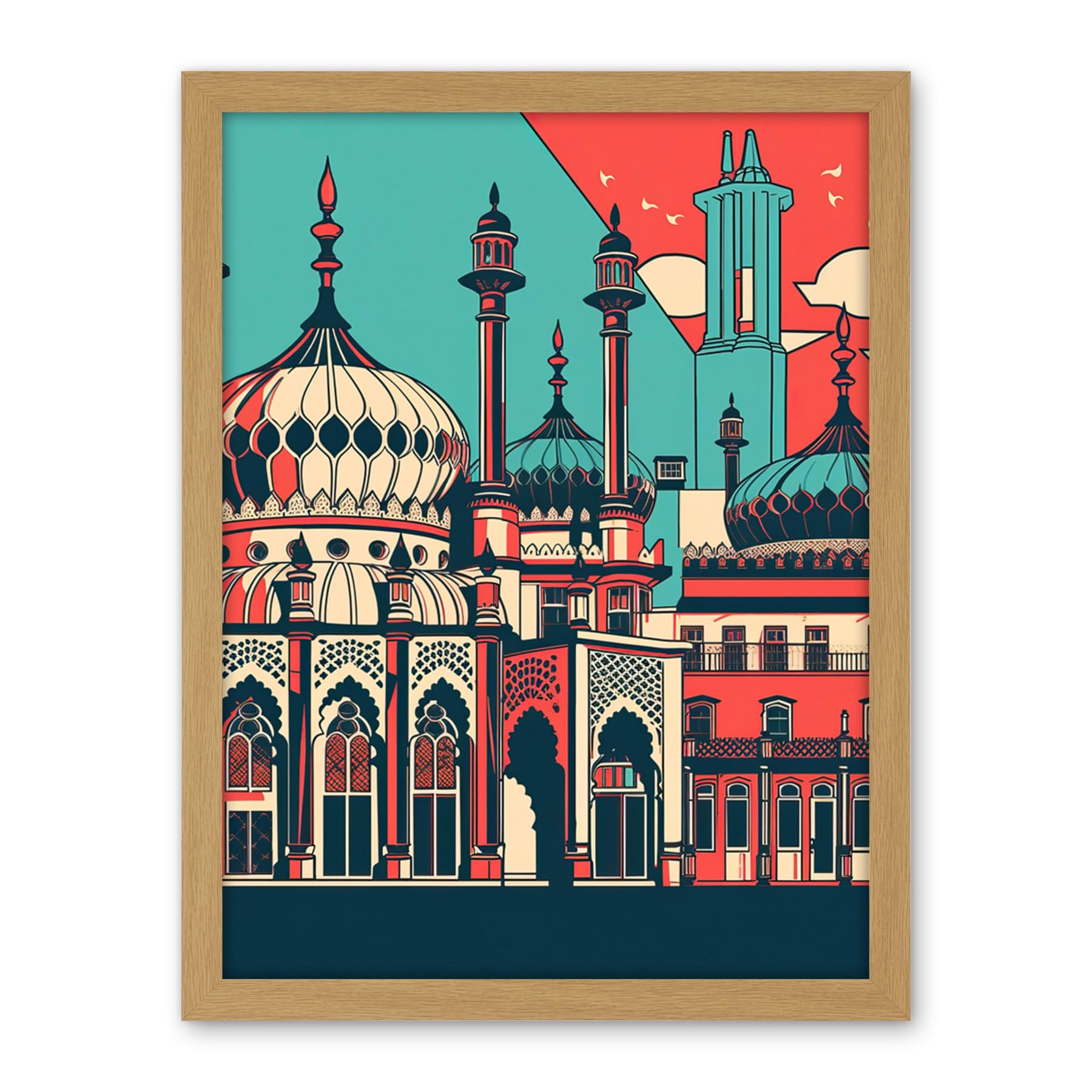 Artery8 Brighton's Royal Pavilion in Ivory Blue and Red Artwork Framed Wall Art Print 18X24 Inch