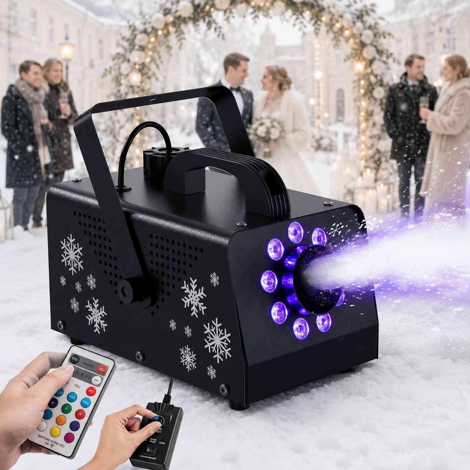 Macchina Per Fiocchi Di Neve Artificiali Da 900 W, 9 Led Con 15 Effetti Luminosi Colorati, Doppia Maniglia E Telecomando, Distanza Di Emissione 3-5 M E Distanza Del Telecomando 8-10 M