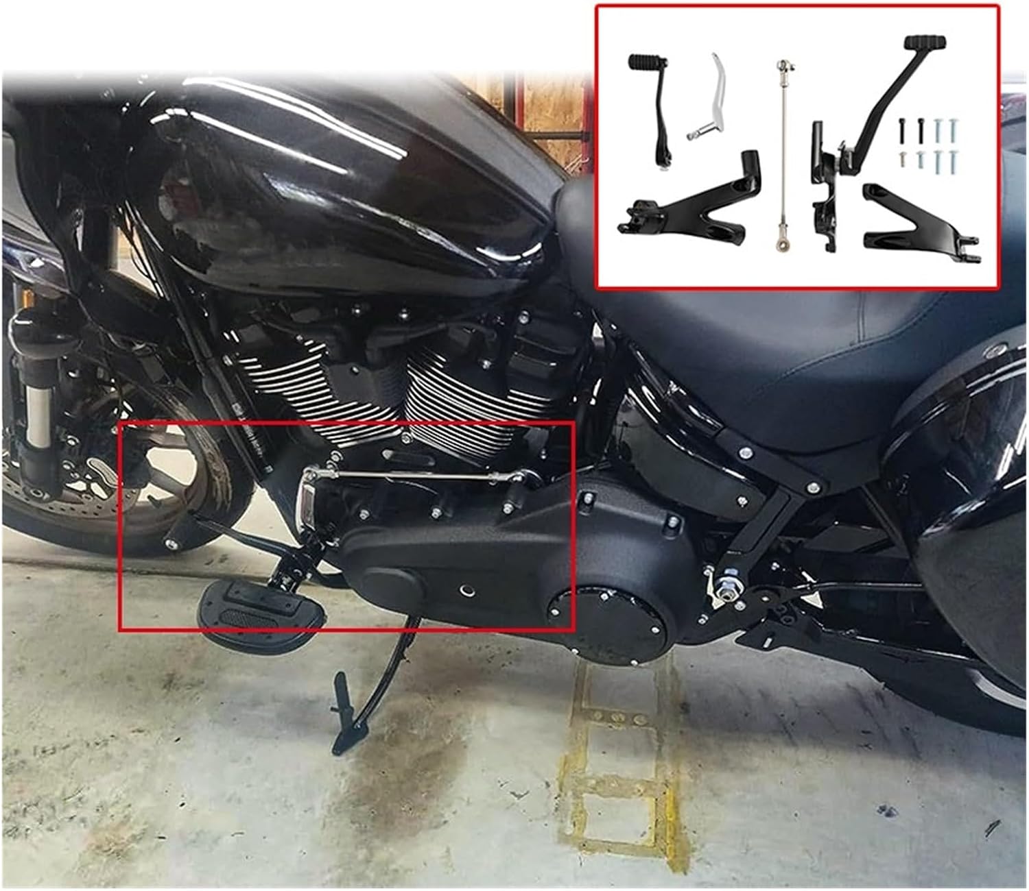 Motorcycle Floor Boards Linkages Levers Forward Controls Black Kit Fit for Softail Low Rider FXLR FXBB FXST 18-21