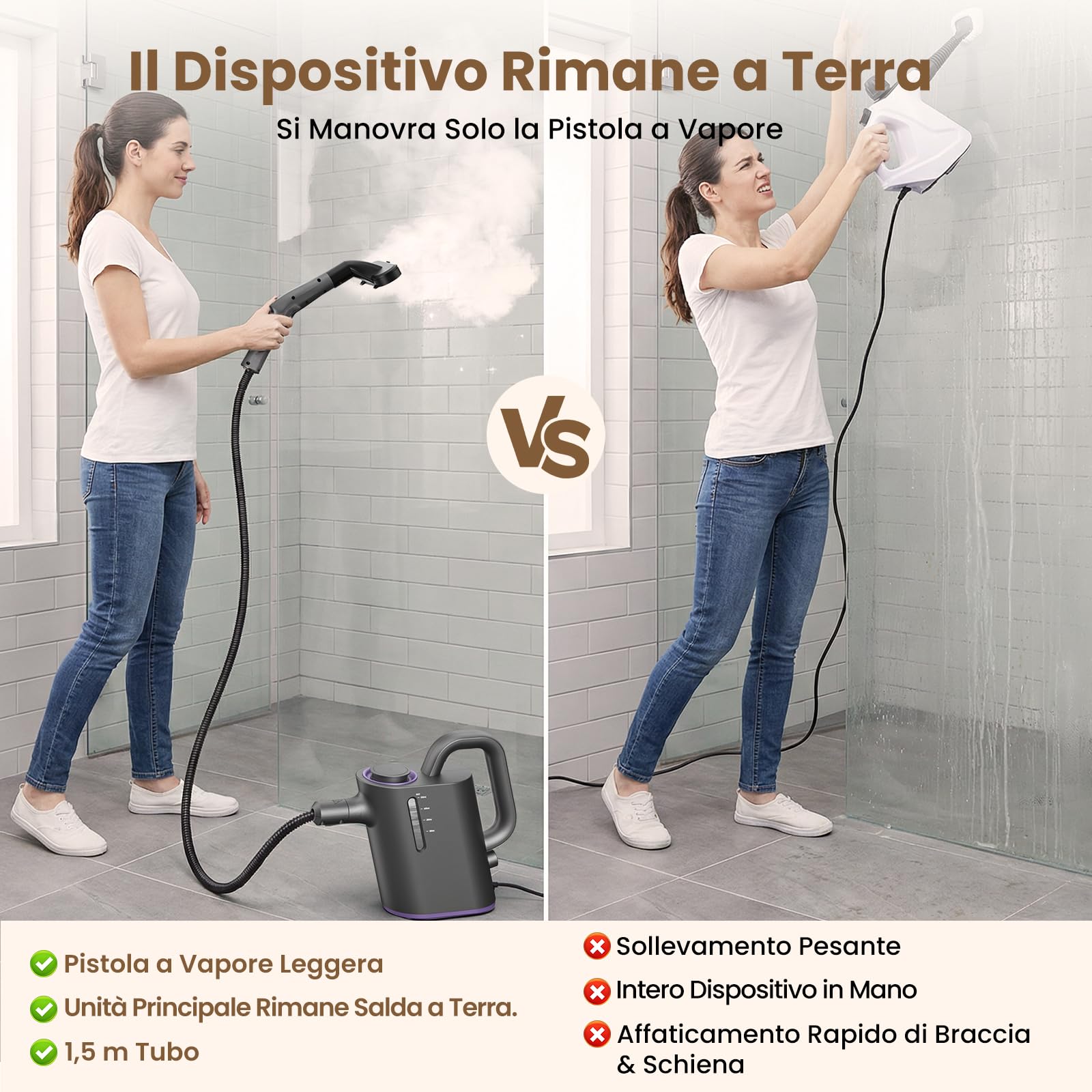 Pulitore a Vapore Portatile 15 Sec di Riscaldamento, 550 ml Serbatoio | con 16 Accessori Per Cucina, Bagno, Giunti, Finestre, Auto e Tappezzeria, Senza Prodotti Chimici,Vapore caldo a 100°C