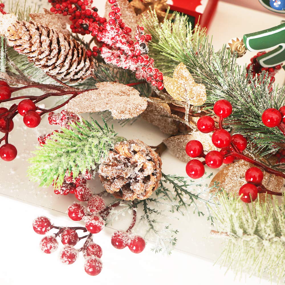 12 Stück Weihnachtsspieße/Sprays – Gold, 76,5 Cm, Aus Draht & Schaumstoff, Mit Glitzer-Beeren, Für Baum, Kränze & Deko