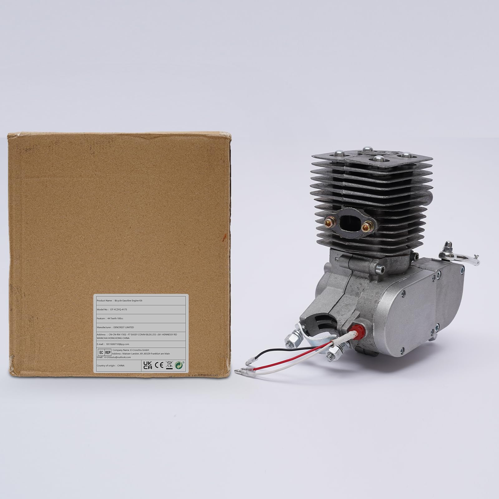 Kit de Moteur à Essence électrique de vélo 100 CC 2 Temps, Moteur Complet de vélo monocylindre CDI refroidi par air adapté aux VTT, vélos de Course, croiseurs, choppers avec Cadre en V, 44 Dents