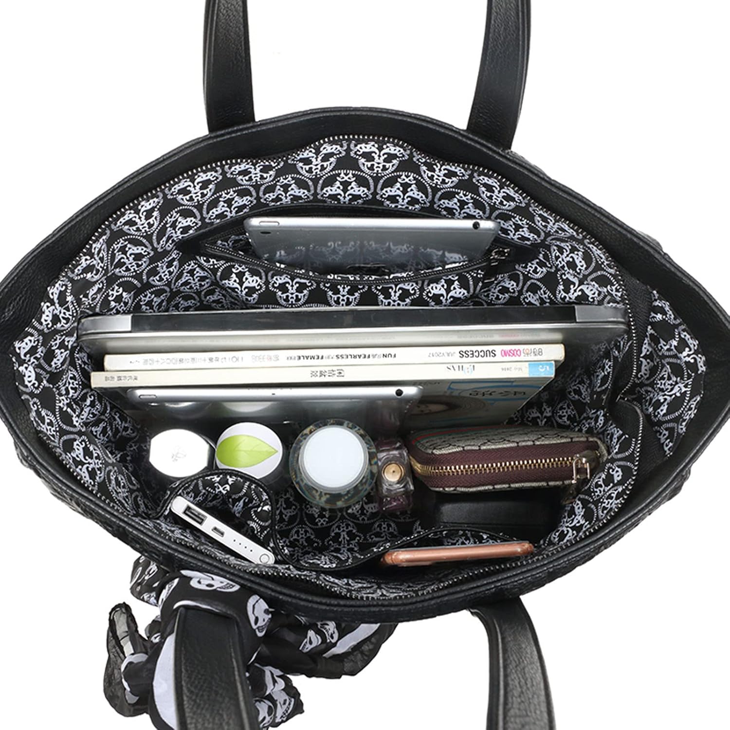 Women Handbag and Purses PU Satchel Skull Rivet Shoulder Tote Top-Handle Bag Black