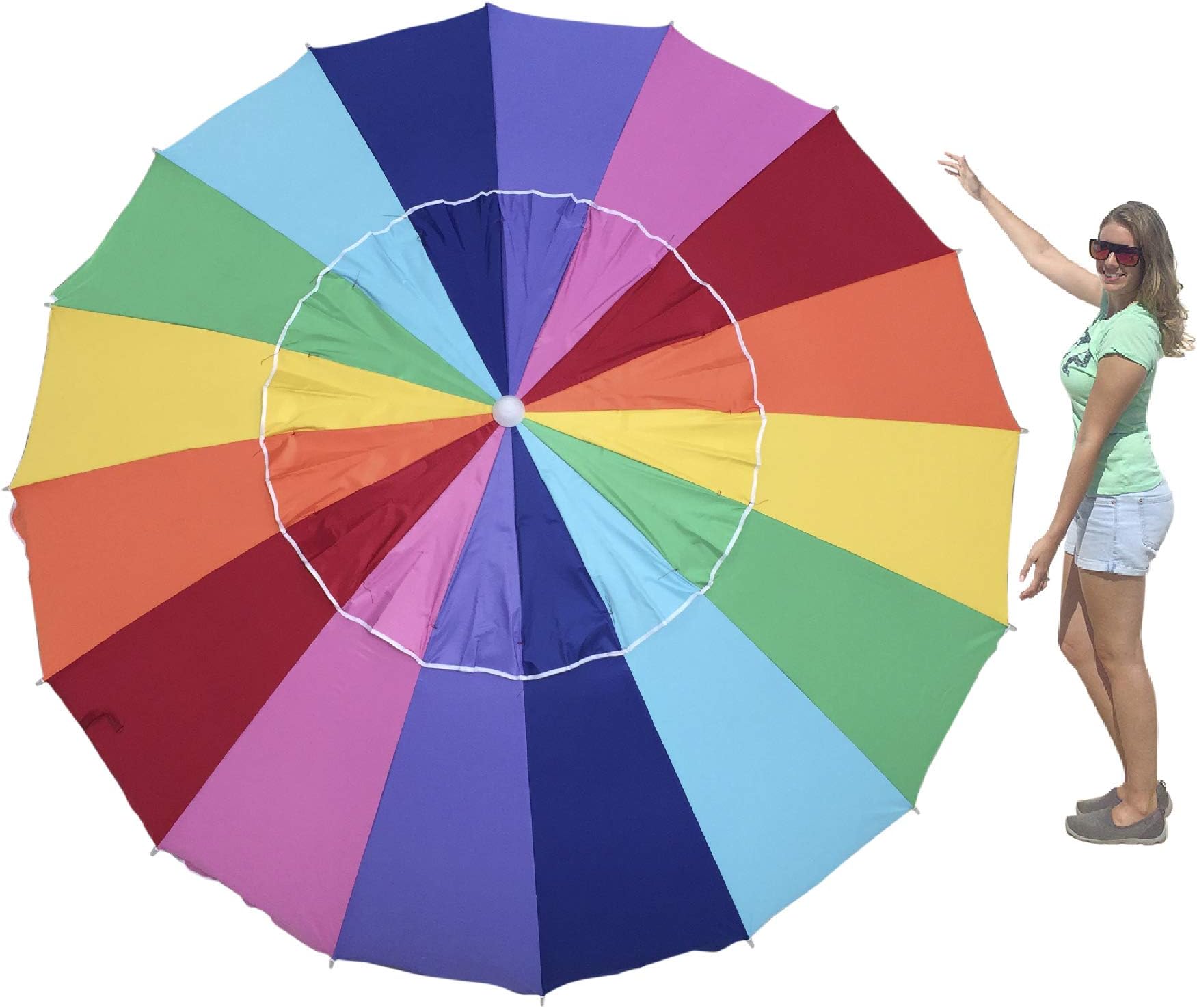 EasyGo 8 Foot HEAVY DUTY HIGH WIND Beach Umbrella - Giant 8' Beach Umbrella with Sand Anchor & Carrying Bag -Sturdy Pole
