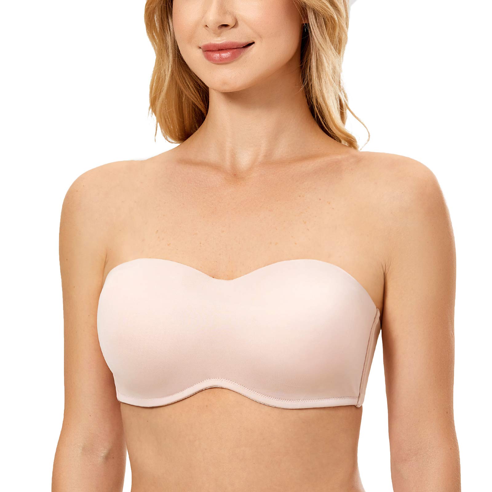 DELIMIRA Women's Strapless Bra Underwire Non Padded Minimiser Plus Size Bandeau Seamless Bra Rose Smoked 34E