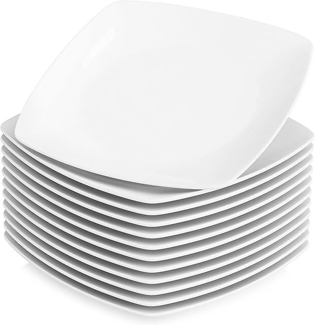 MALACASA, Series Julia, 6.5" Dessert Plate Ivory White Porcelain Square Side Plate Snack Plate Salad Plate, Pack of 12 (16.7 * 16.7 * 2cm)