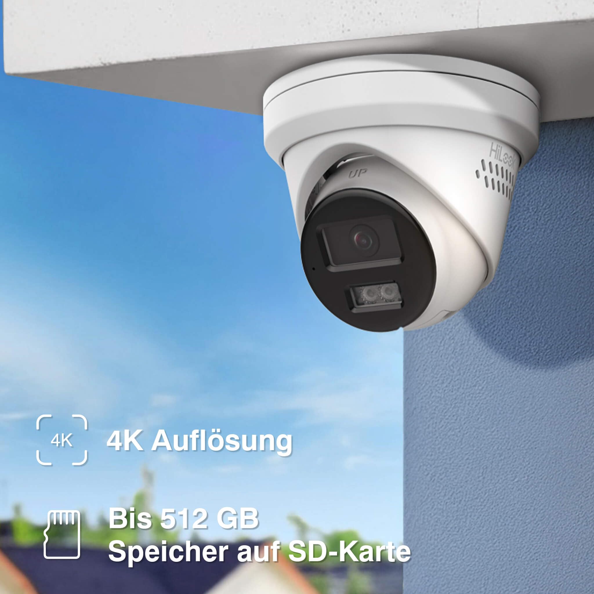 HiLook® by HIKVISION Überwachungskamera Set 8X 8MP 4K Turret PoE mit KI Personen und Fahrzeugerkennung und Hybrid Light Nachtsicht wetterfest IP67 NVR 8CH 2TB HDD App Steuerung Plug and Play