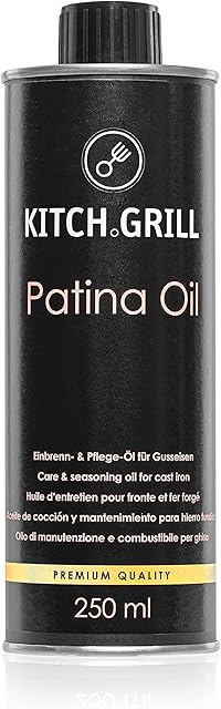 KitchGrill olej do pieca i pielęgnacji, 250 ml, olej patynowy do patelni żeliwnych i garnków, rusztów grillowych, płyt grillowych, Dutch Oven, itp., żeliwo, kutego żelaza, oleju piecowego, oleju pielęgnacyjnego