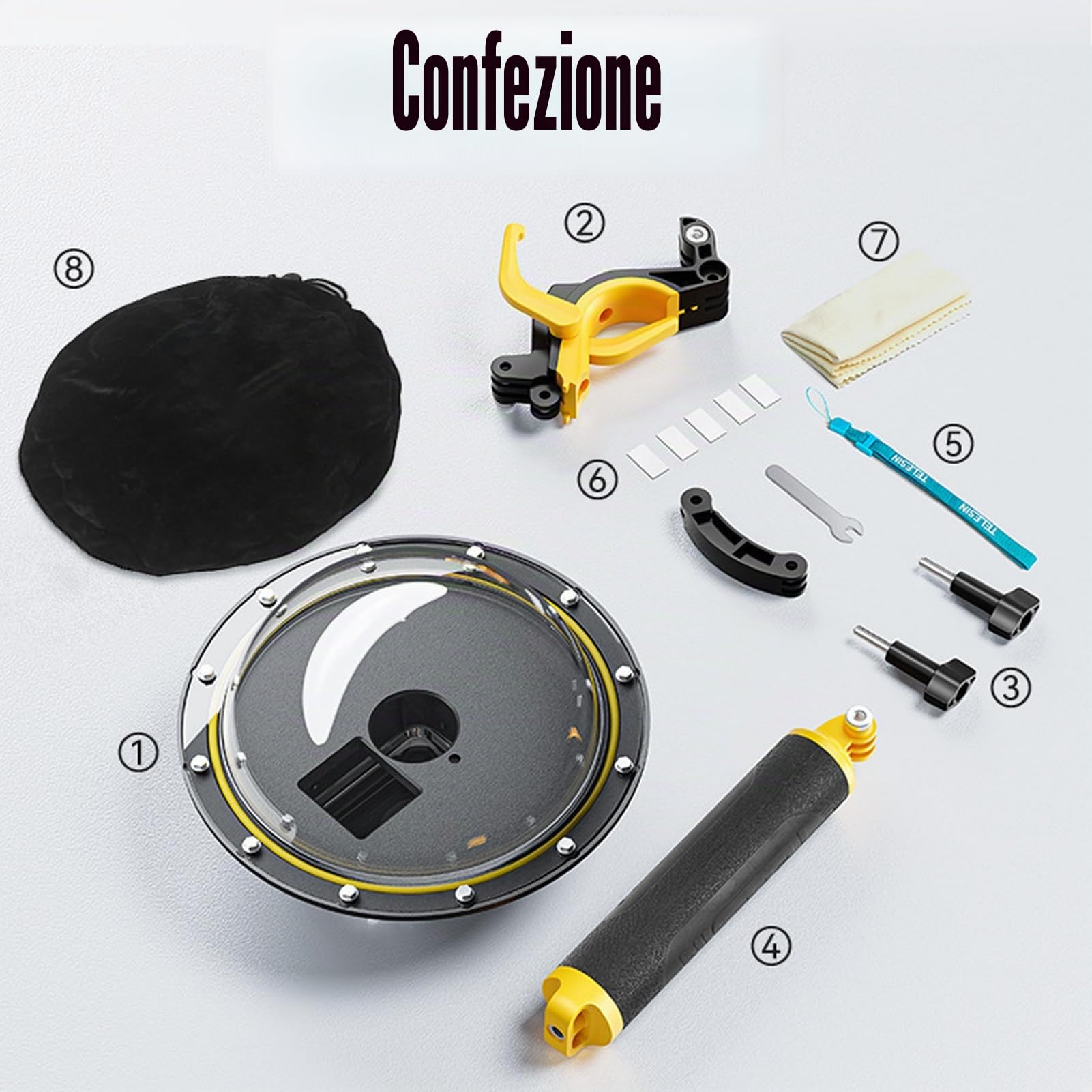 Dome Port Compatibile per DJI Osmo Action 4/3 Custodia Impermeabile Subacquea Protettiva Della Cupola Della Copertura Dell'obiettivo Della Copertura Dell'obiettivo Kit di Accessori Per Scattare