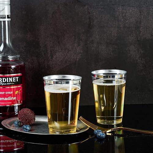 Vista 11 de FOCUSLINE Paquete de 200 vasos de plástico transparente de 12 onzas, vasos desechables de plástico reutilizables, resistentes vasos transparentes