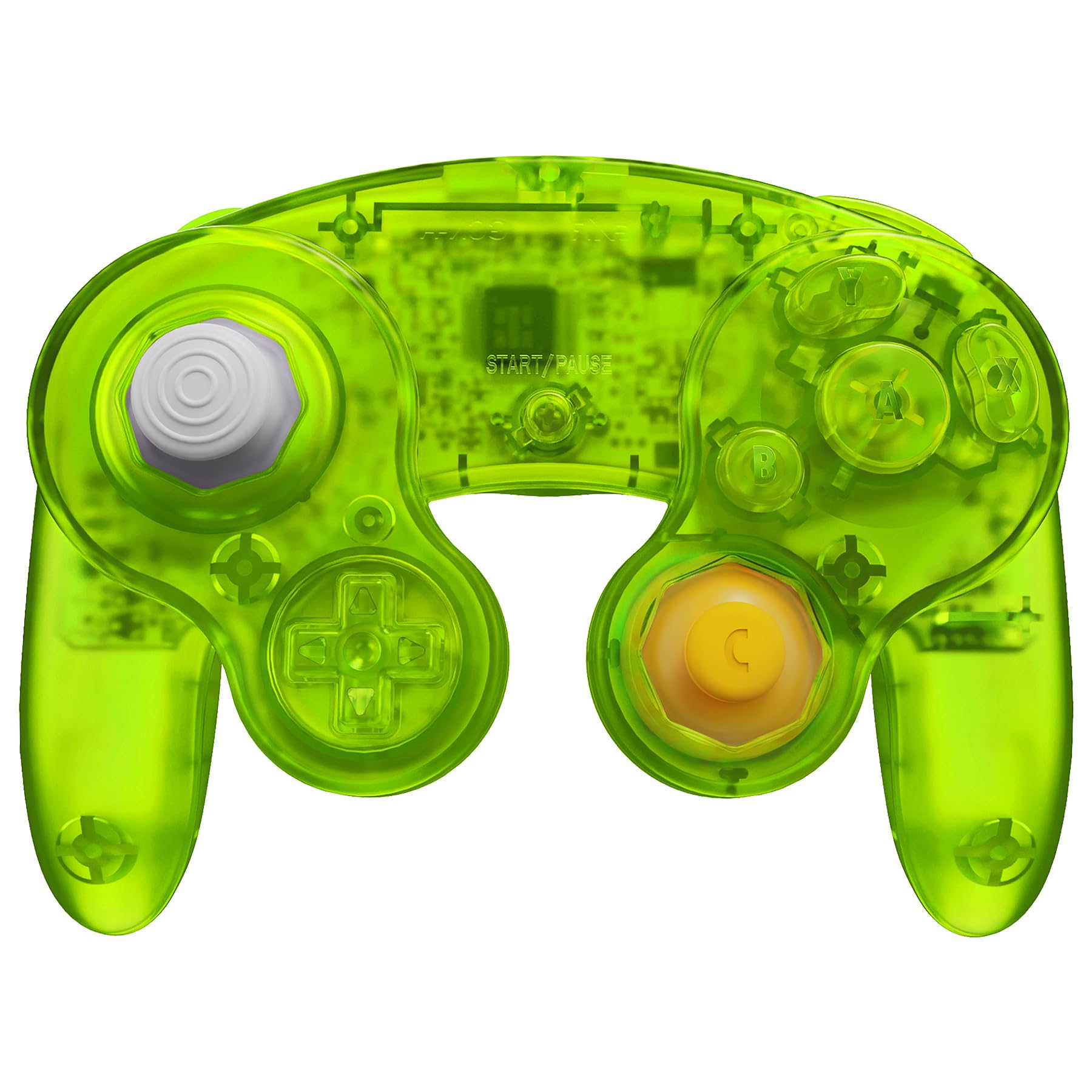 eXtremeRate Coque pour Nintendo Gamecube Manette, Coque de Remplacement Série Transparente avec Boutons pour Nintendo Gamecube, Manette Pas Incluse, Vert Citron Clair