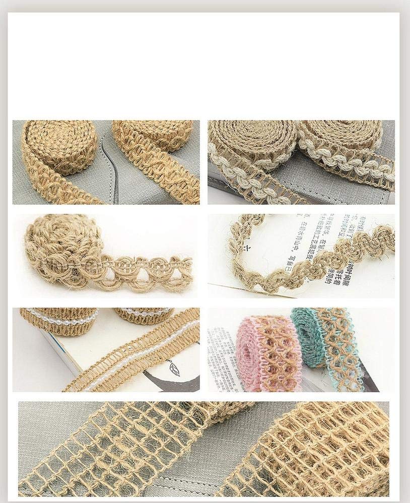 4 Pezzi Nastro di Tela di Iuta, Nastro di Canapa Naturale, Nastro di Tela di Iuta con Pizzo, Nastro di Iuta 10m, Rotolo di Nastro di Iuta Naturale per Confezioni Regalo, Matrimoni