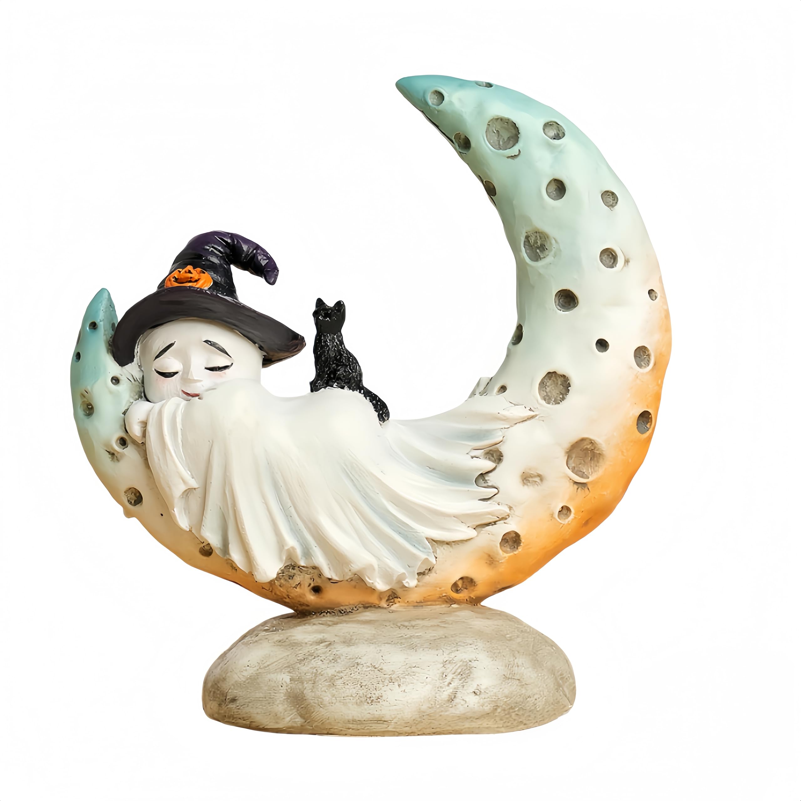 Figurine Halloween en résine sculptée de haute qualité représentant la sorcière sur la lune