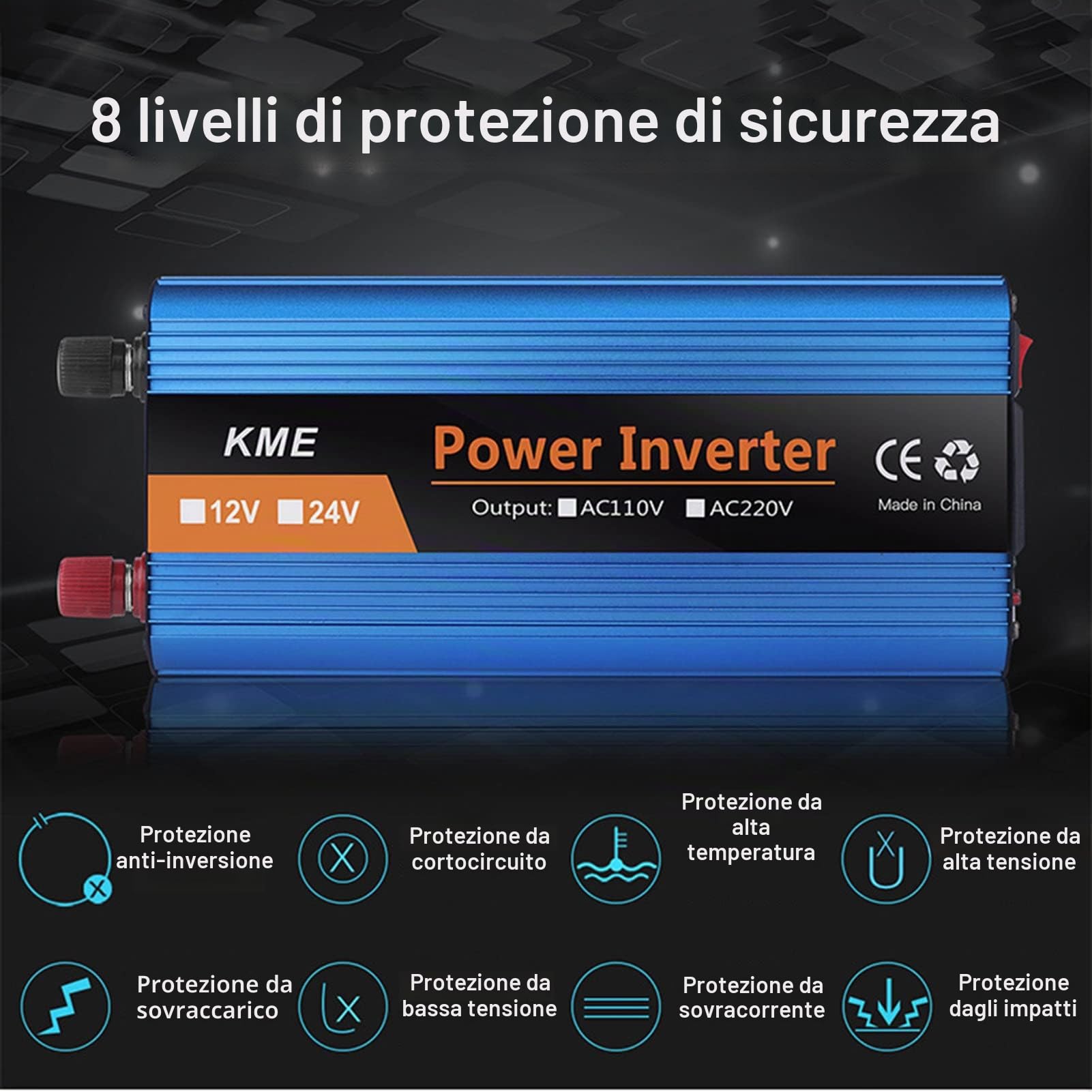500W 1200W 2000W 2600W Inverter di Potenza DC 12V 24V 36V 48V 60V a AC 110V 220V Convertitore di Tensione del Veicolo con Clip per Accendisigari a Coccodrillo e Display,1200W-36V