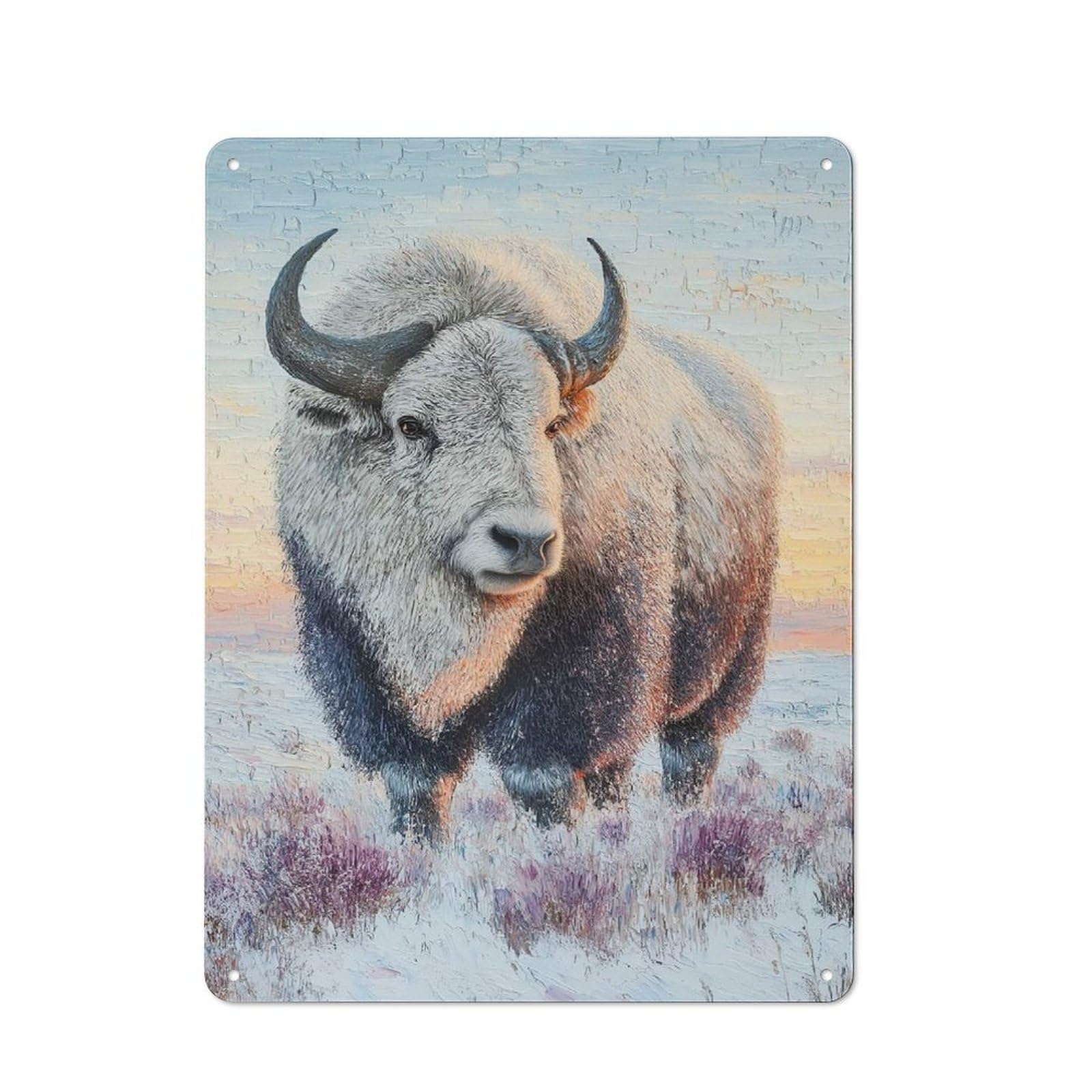 Junmoney Style-16 For Hobby Room Or Studio, White Bison In Snowy Landscape Retro Tin Sign 40X30cm, Gift For Creative Interior Collectors During The Christmas Season