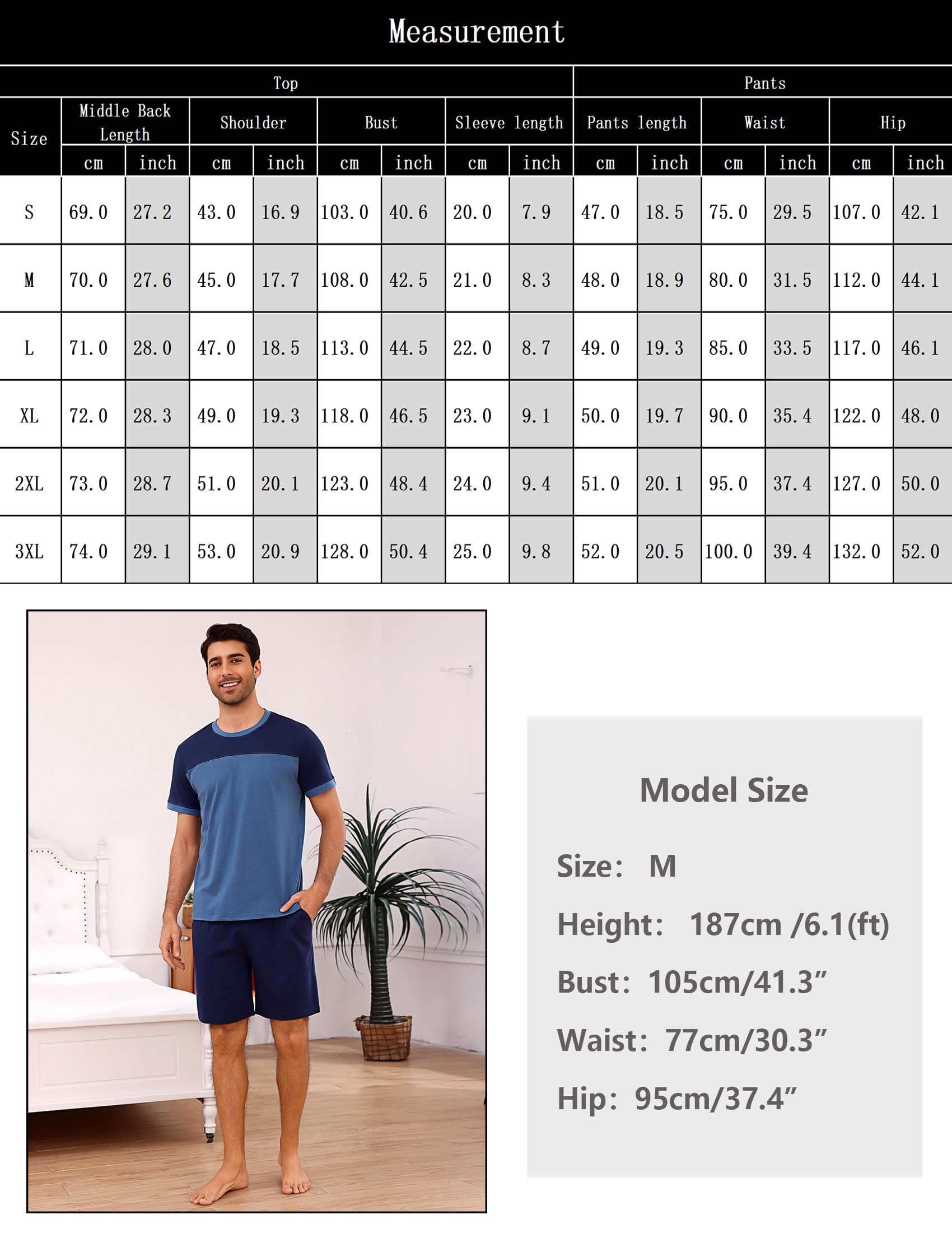 Aseniza Schlafanzug Herren Kurz Pyjama Set Shorty Sommer Schlafanzüge für Männer Baumwolle Hausanzug und Pyjamashose