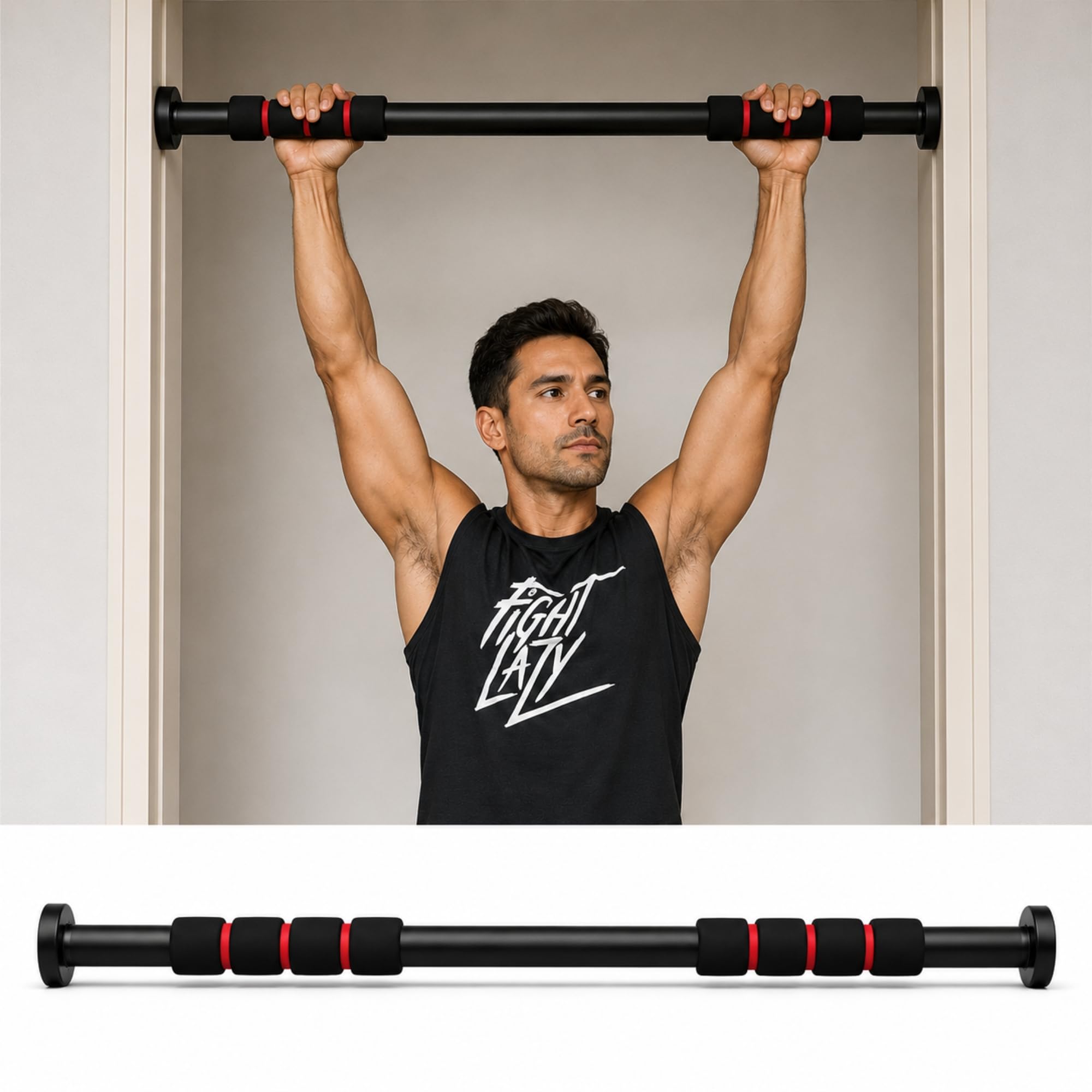 Adjustable Pull Up Bar for Doorway, Heavy Duty Carbon Steel Chin Up Bar, No Drill Door Gym Bar, Home Workout Fitness Bar with Foam Grip, Supports Up to 100 KG, Adjustable 62-100 CM-image-14