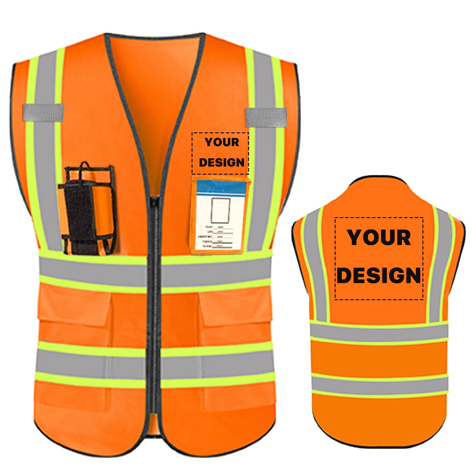 YOWESHOP High Visibility Reflective Safety Vest with Pockets Custom Your Logo Safety Workwear, Orange M