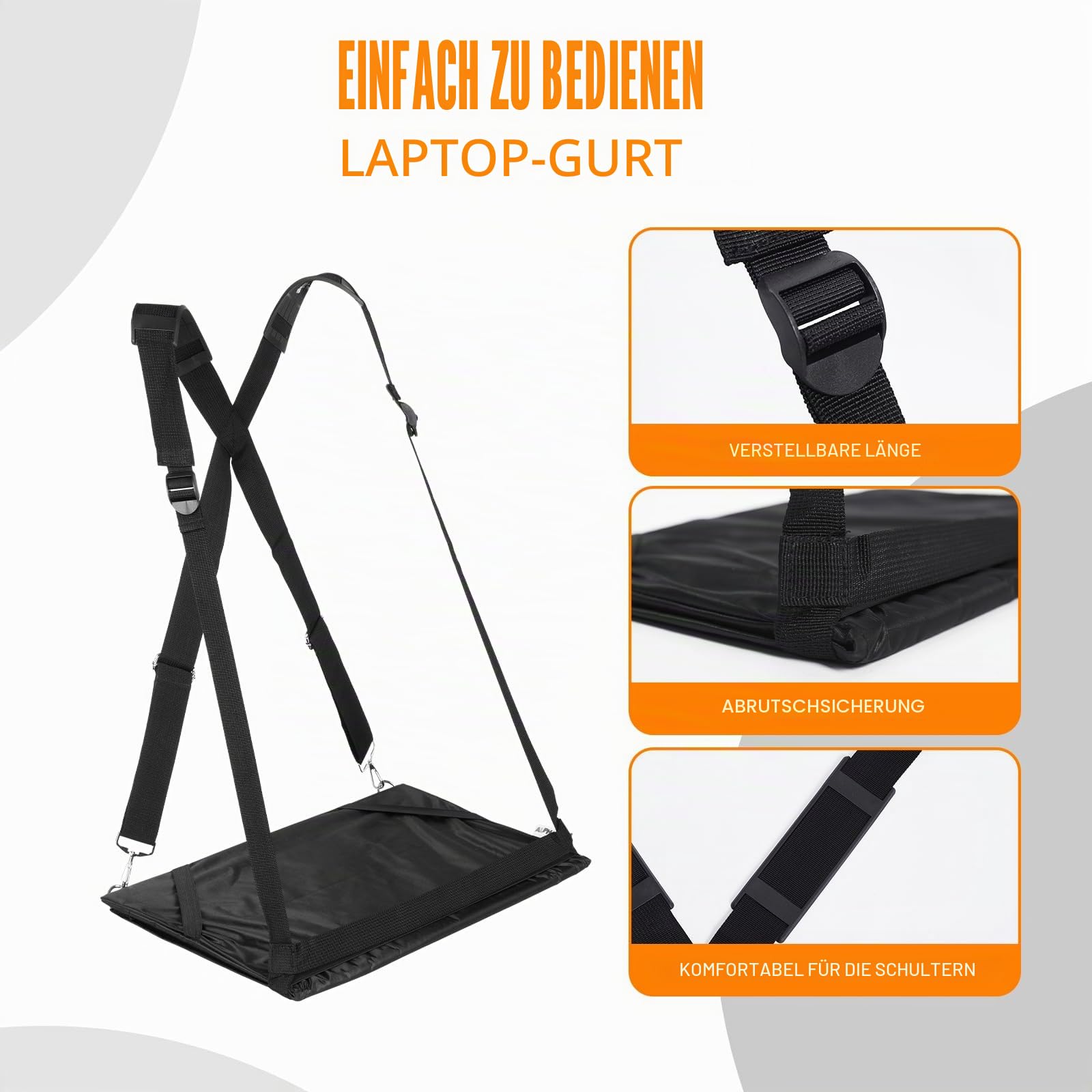 Laptop-Ständer, tragbar, verstellbar, für Laptops bis zu 17 Zoll, Tablet, Notizblock, MacBook, verstellbare Riemen, stehender Laptop-Träger – inklusive Memory-Schaum-Mauspad