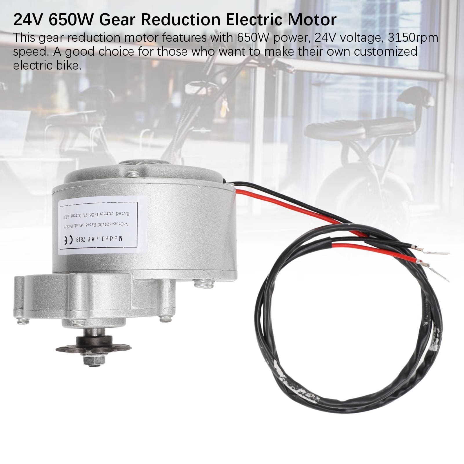 Getriebemotor, MY7618 24 V 650 W Reduktionsmotor 3150 RPM Reduktion Elektromotor für Elektrofahrrad Kleine Motorrad Landwirtschaftsmaschinen