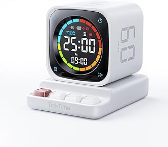 TK3 Pomodoro Timer Cube, Desk Productivity Timer with 5/10/30/60 Min Presets, Custom Countdown, Stopwatch, Clock, 3 Alarm, Silent, Vibrate & Sound Alert, for Task, ADHD, Study, Kitchen, White