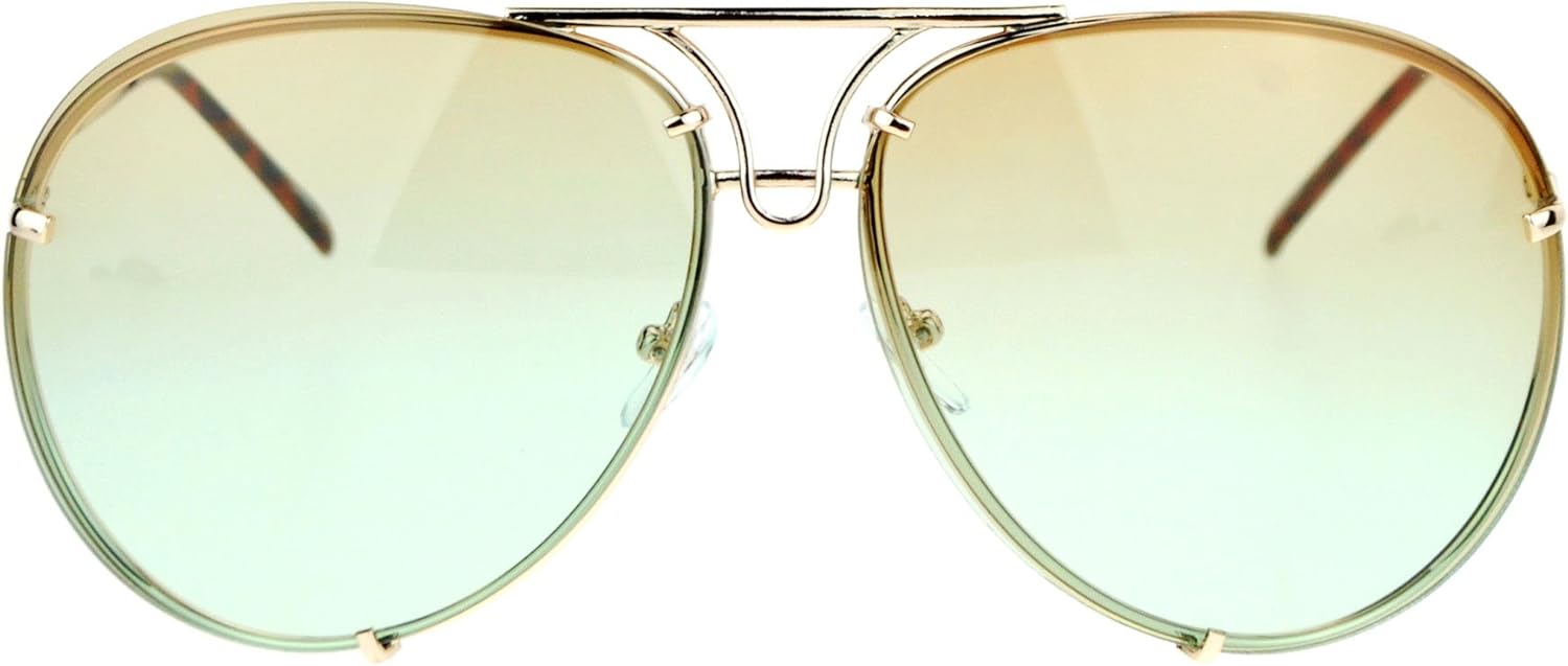 PASTL Oversized Round Pilot Sunglasses Gradient Lens Metal Rims in Back Spring Hinge - Image 2