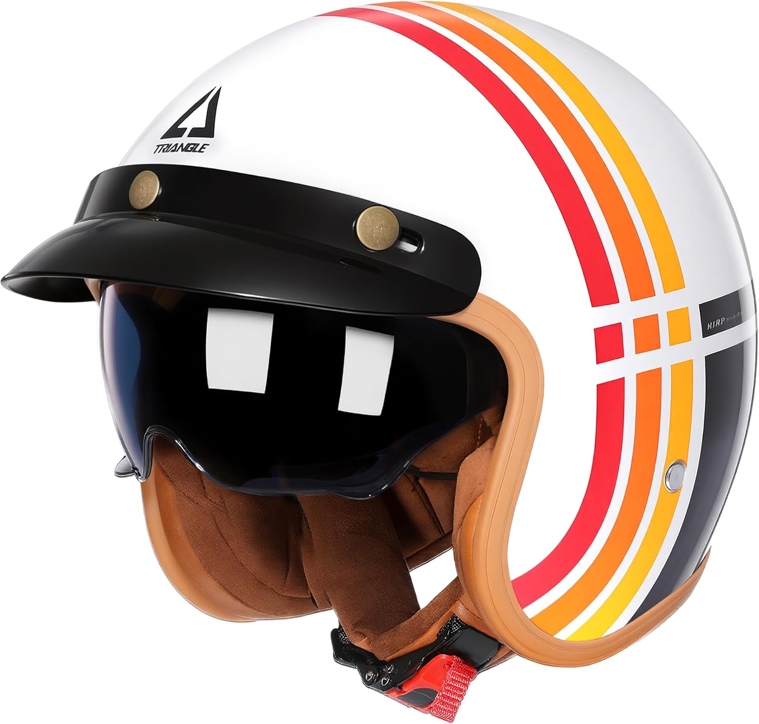 TRIANGLE 3/4 Motorcycle Helmet,Retro Vespa Open Face Adults Helmets with Visor,Half Face Moped Helmet for Men & Women,DOT Approved Helmets for Cruiser Scooter(M) Medium Rainbow White