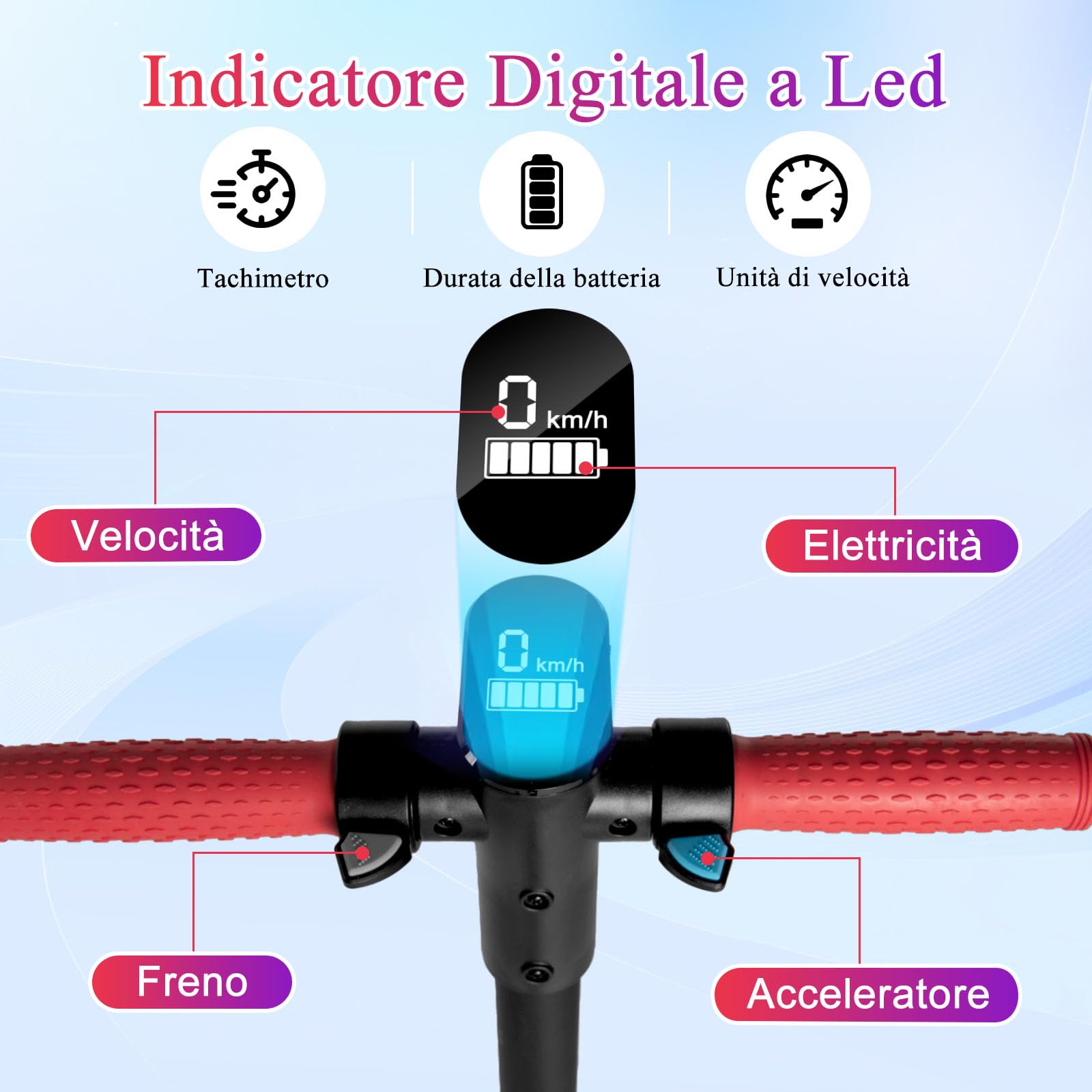 Monopattino Elettrico Bambini dai 6 ai 12 anni Autonomia 8KM Pieghevole Velocità 14km/h Luci LED Display Regalo per Ragazzi e Bambini