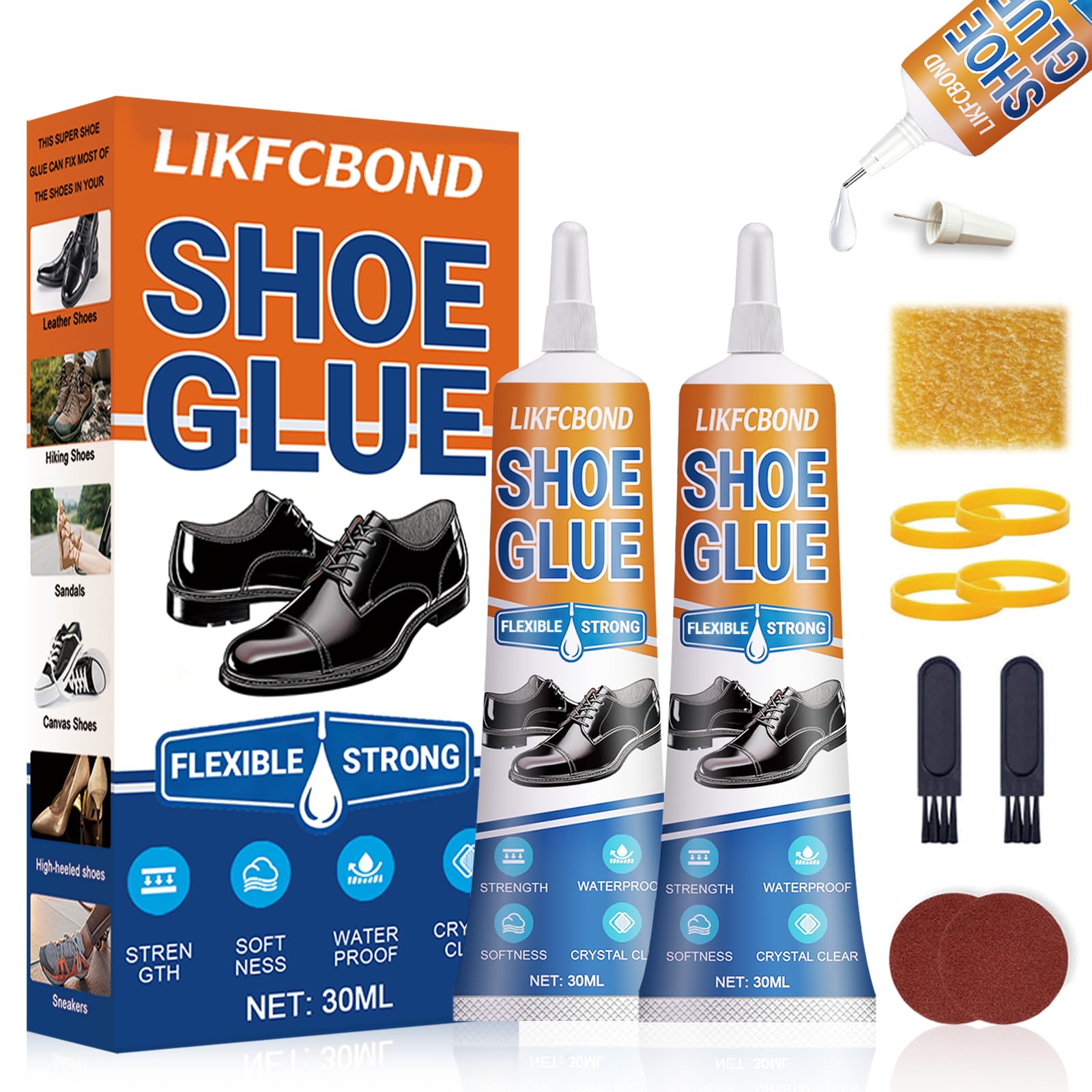 Colla per Scarpe Extra Forte, 2 Pezzi 30ML Adesivo per Scarpe Impermeabile, Trasparente Adesivo per Riparazione Suola Colla Scarpa Adatto per Scarpe Usurate Stivali, Ginnastica, Pelle