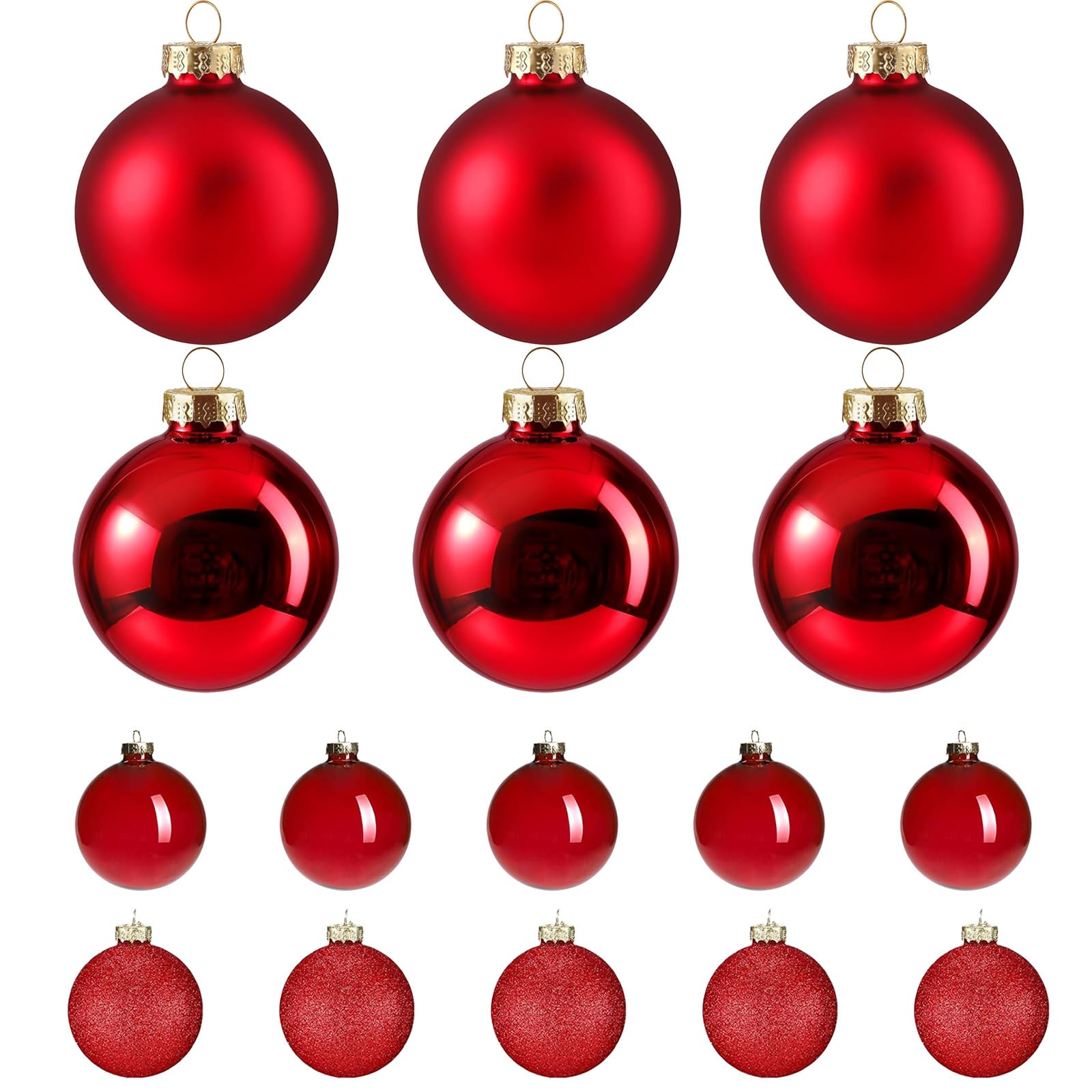 Photo 1 of Vicenpal 16 Pcs Red Glass Christmas Ball Ornaments Set 3.16"/1.8" Glass Christmas Tree Decoration Xmas Hanging Bulbs Ornaments for Valentine's Day Xmas Tree Home Decor Party
