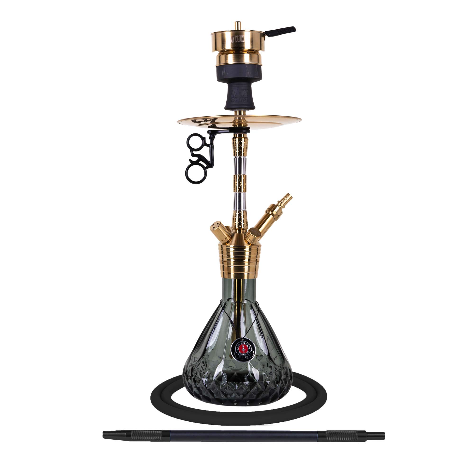 Amy Deluxe Fusion Kite S SS34.02 - Shisha (acero inoxidable, sistema de atornillado, cámara cerrada, adaptador de filo, incluye: manguera, boquilla, cabezal con chimenea)