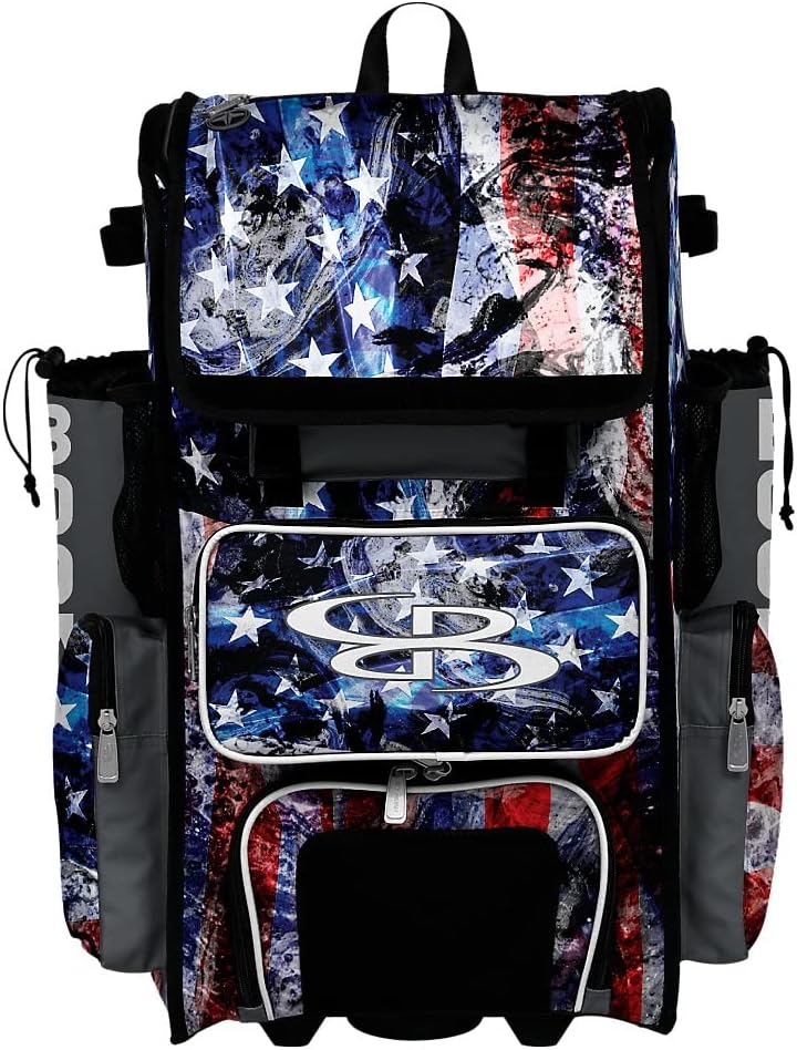 Boombah Superpack Hybrid Rolling Bat Bag - USA Allegiance Bat Pack Black/Red/White - Wheeled & Backpack Version