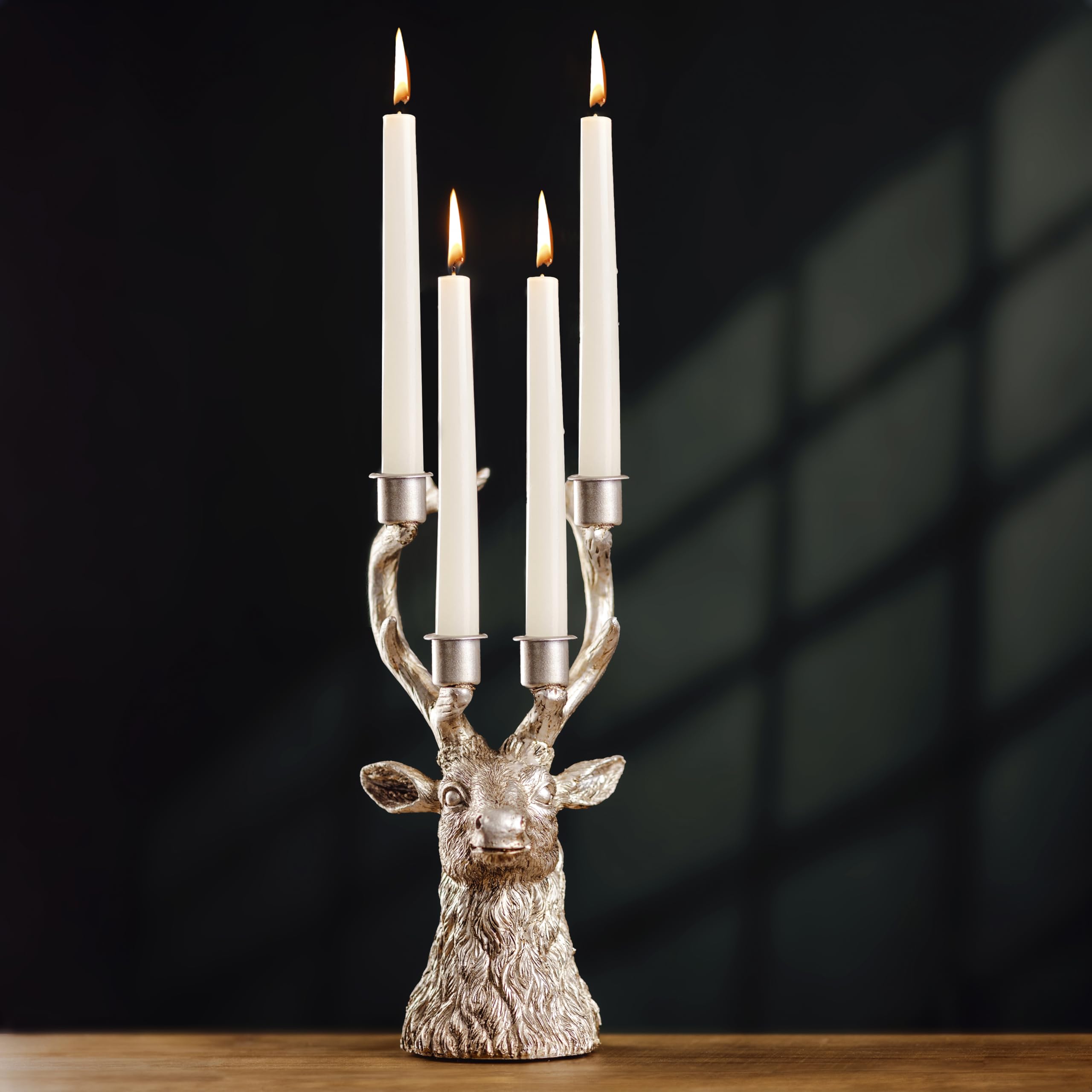 Marco Paul Interiors Men's 4 Taper Stag Candle Holder Marco Paul Antique Stag Head 4 Tapered Candle Holder Rustic Silver Candelabra Candle Sticks Holder Centrepiece Christmas Decorations Mantelpiece Fireplace Decorative Ornat For Wedding