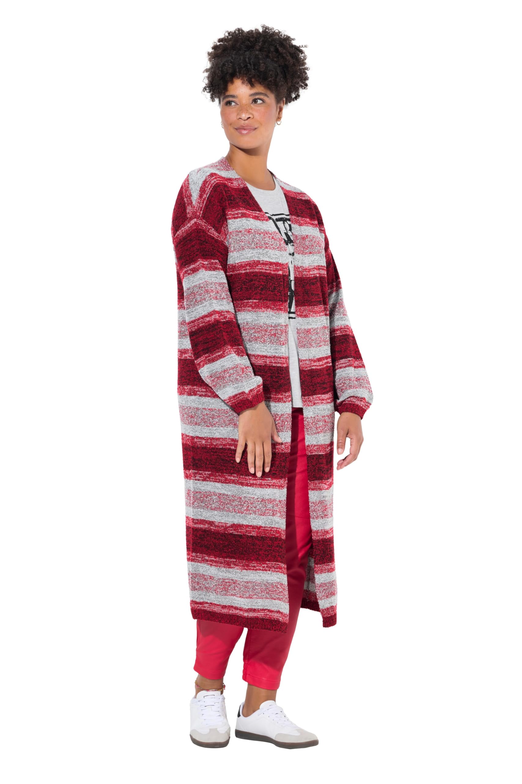 Janet & Joyce Damen große Größen Übergrößen Plus Size Strickjacke, extra lang, offene Form, Blockstreifen 834765