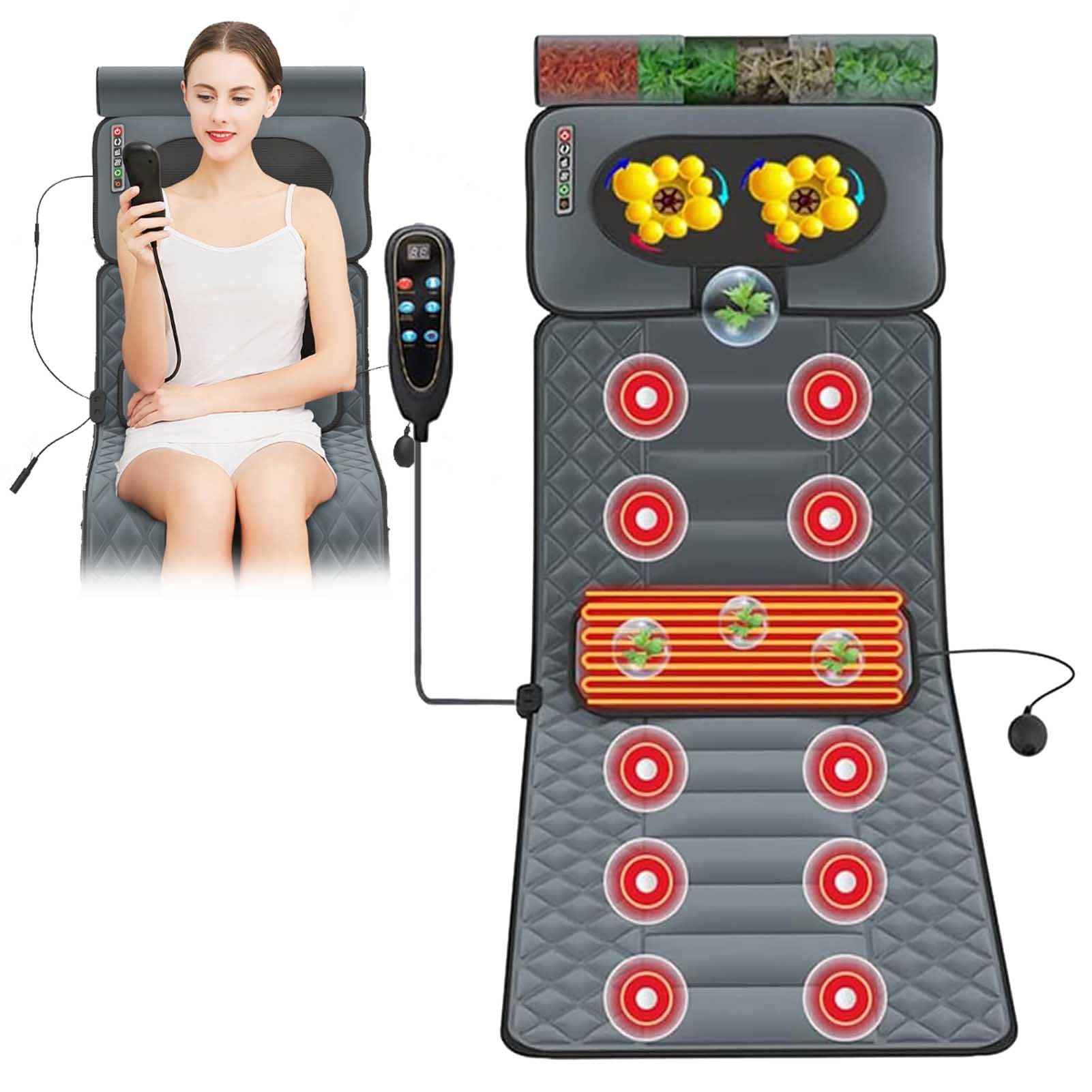 Cómoda esterilla de masaje con cojín de calor, cama de masaje de cuerpo completo con cojín de masaje cervical, dispositivos de masaje corporal para relajación muscular y alivio del estrés,