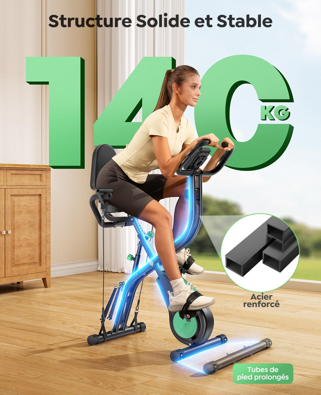 TOPUTURE 5-en-1 Vélo d’Appartement Pliable, Velo D Appartement avec 16 Niveaux de Résistance Magnétique, Moniteur LCD et Compatible APP, Vélos de fitness pour la maison avec Silencieux Capacité 140 kg