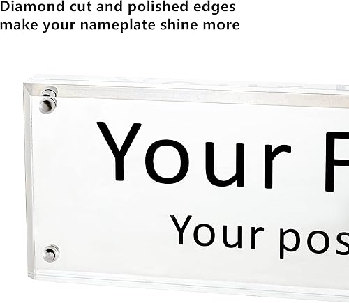 Miniatura 2 de IEEK Placa de nombre de escritorio de acrílico, soporte de doble cara con bloque de acrílico transparente, nombre personalizado, 2.5 x 10 pulgadas