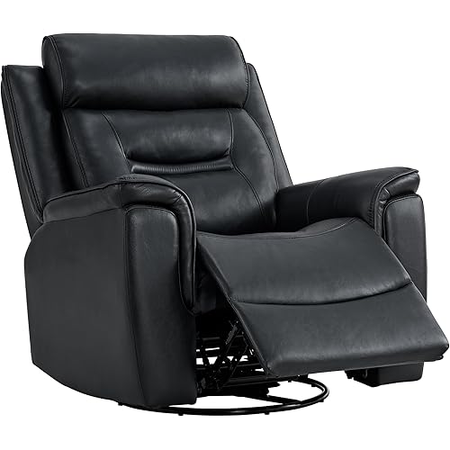 Leather Recliner Chair, 360° Swivel Rocker for Adults Manual Rocking Reclining Chair with Adjustable Backrest Footrest for Living Room Bedroom Home Theater Seating