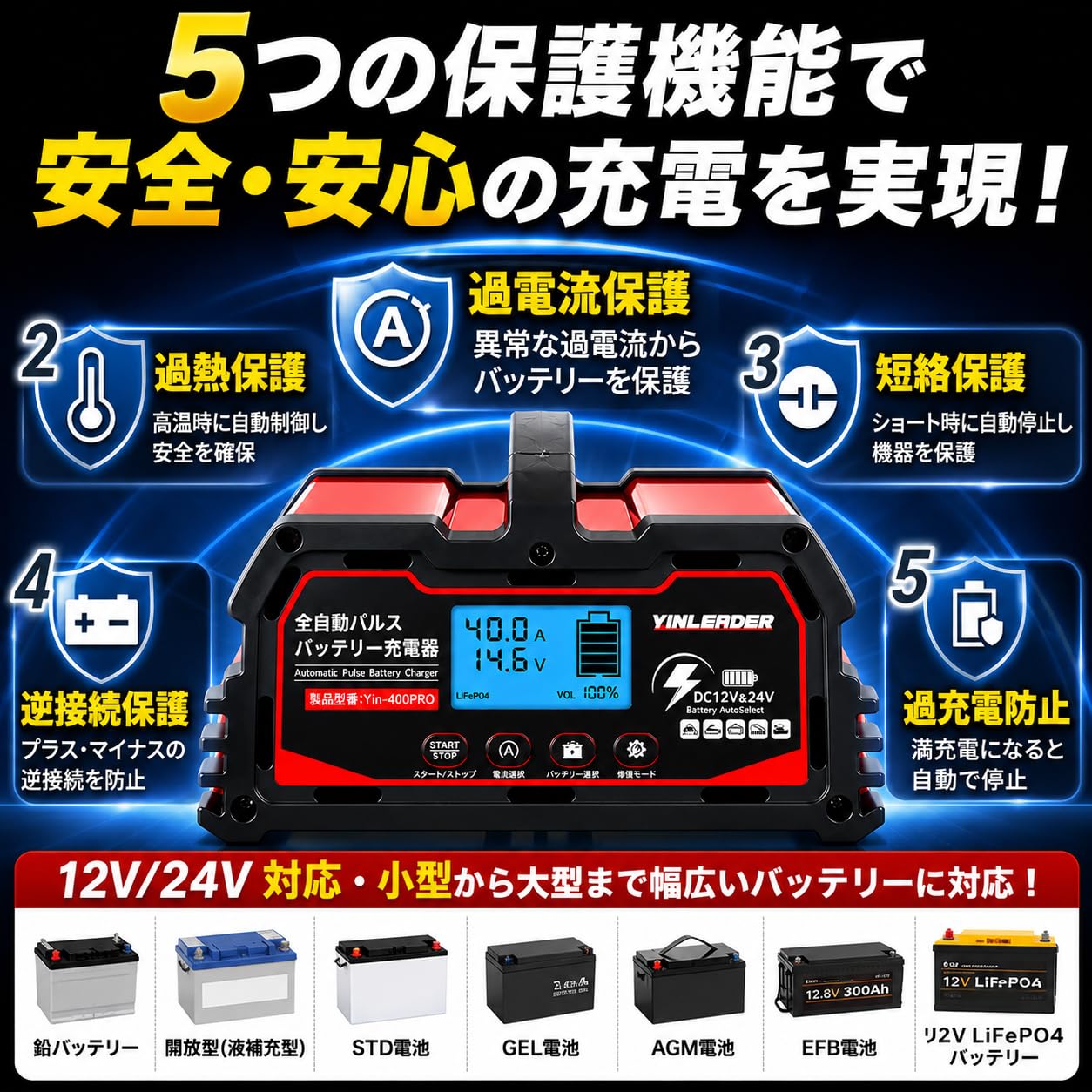 Amazon.co.jp: YINLEADER (正規品) パルス充電器自動パルスバッテリー