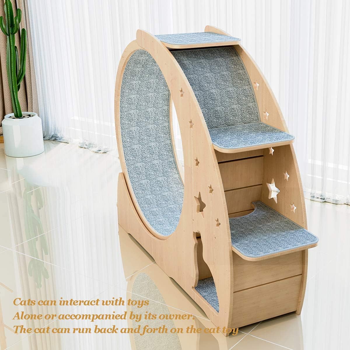 Cat Sports Running Wheel, Cats Wheel Wood Climbing Frame, Cat Litter Fitness Wheel, Oversized Roller Cat Indoor Activity Center,Small