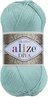 Alize Diva Silk Effect 100% Microfiber Acrylic Yarn 1 Ball skeins 100gr 383yds Color (463 - Light Aqua)